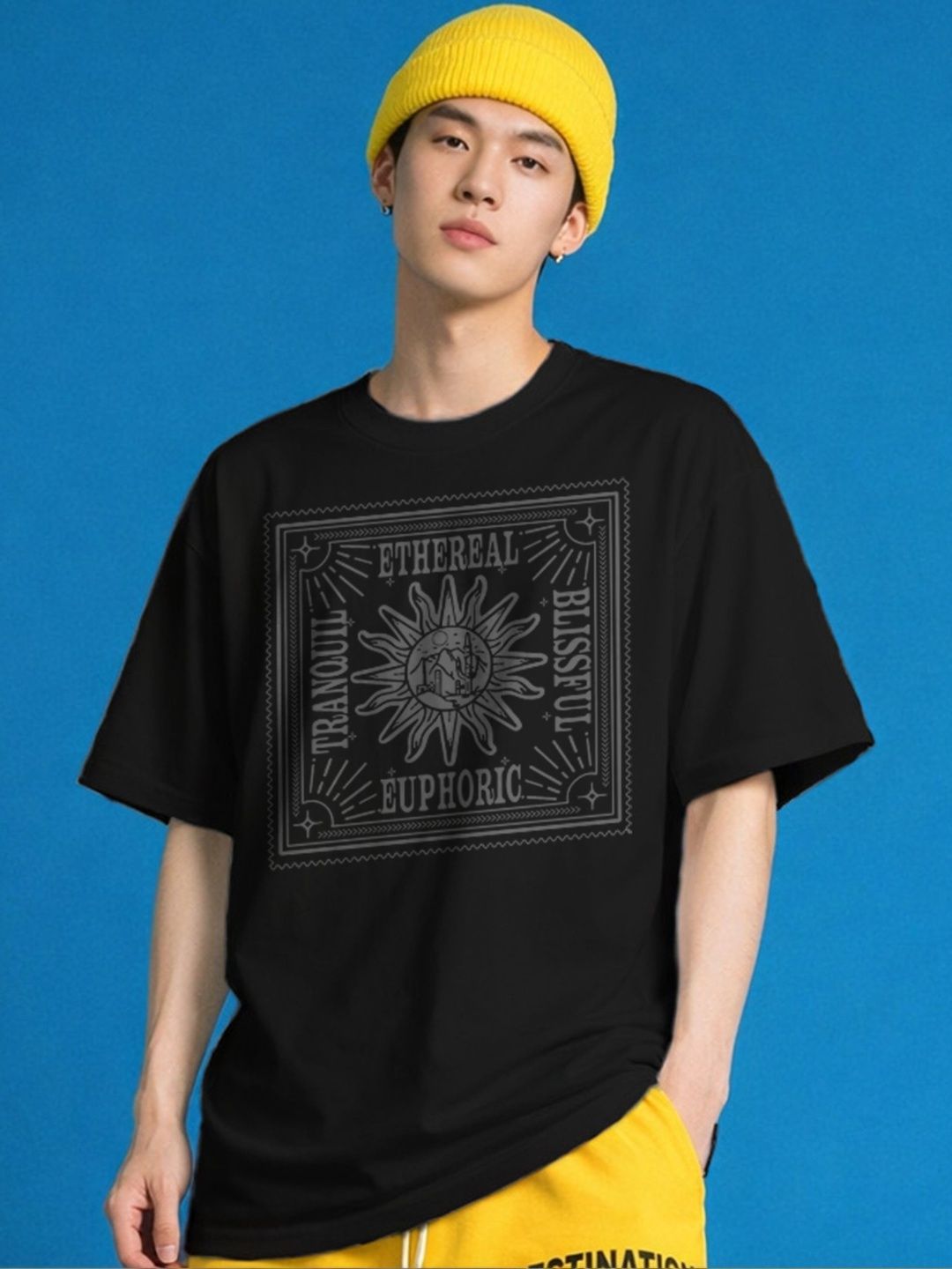 The Roadster Lifestyle Co Printed Organic Cotton Round Neck Oversized Tshirts