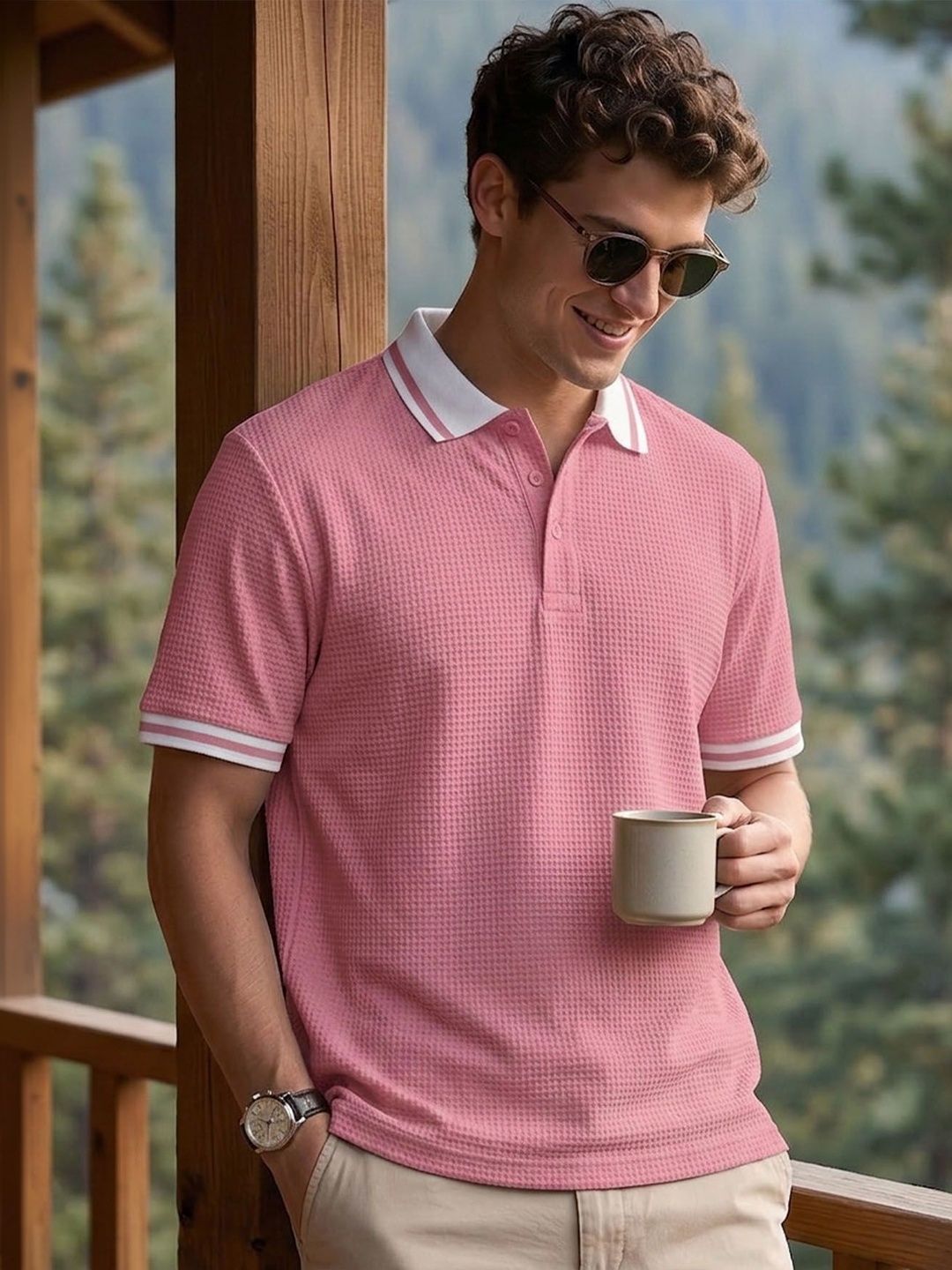 AUSK Men Polo Collar Pockets T-shirt