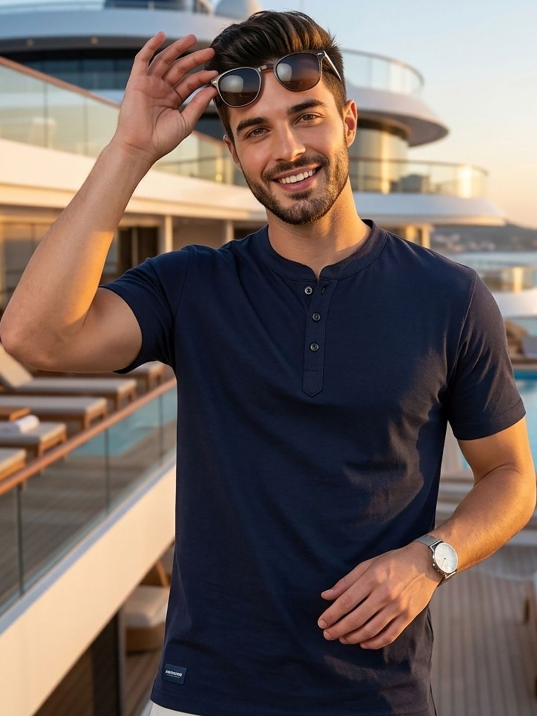 UNIBERRY Men Henley Neck T-shirt