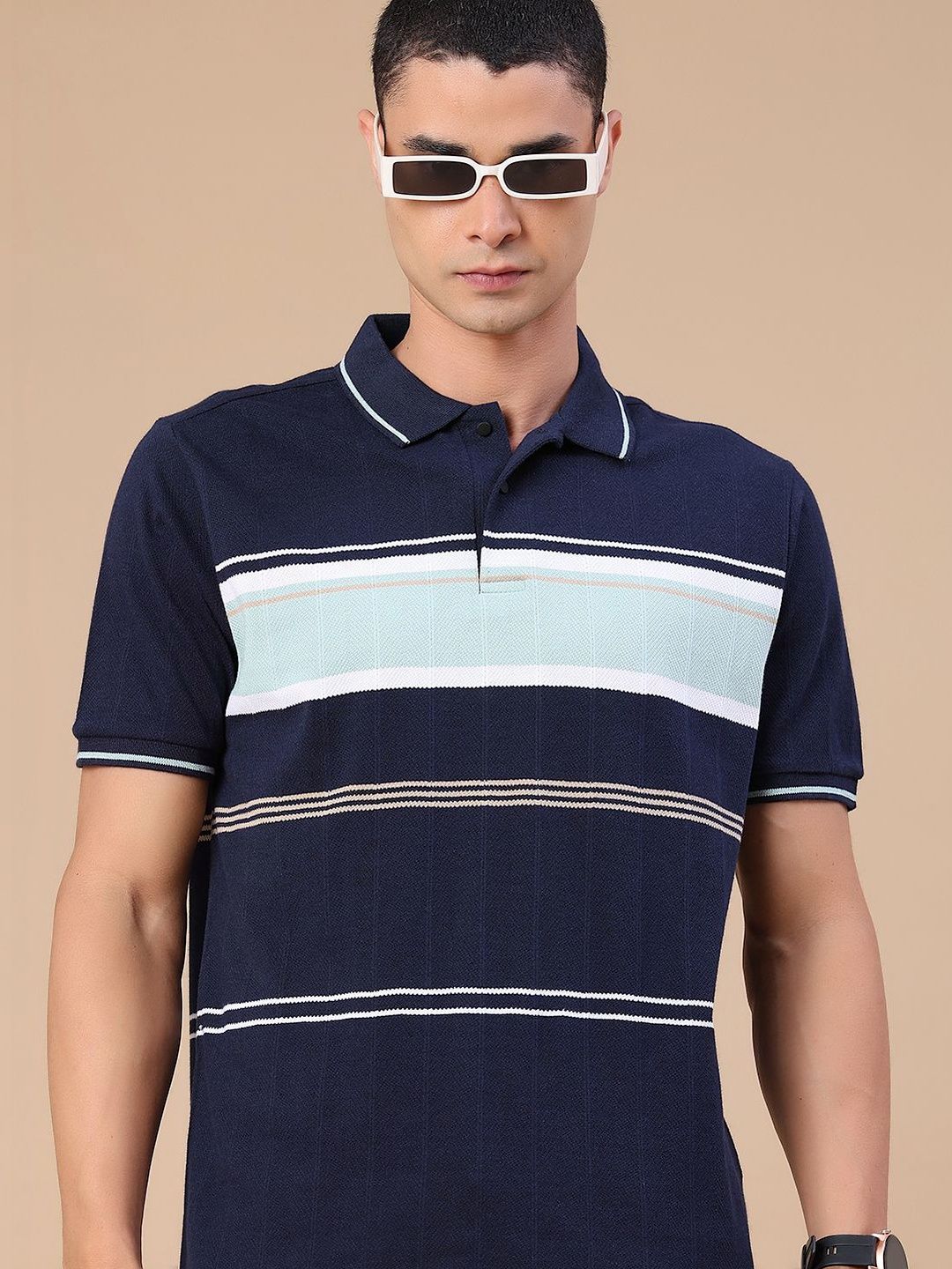 V-Mart Men Striped Polo Collar T-shirt