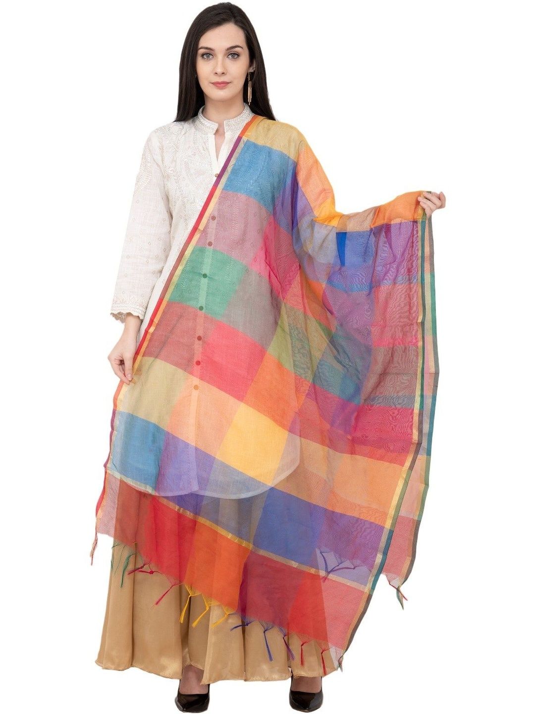 A R SILK Checked Dupatta