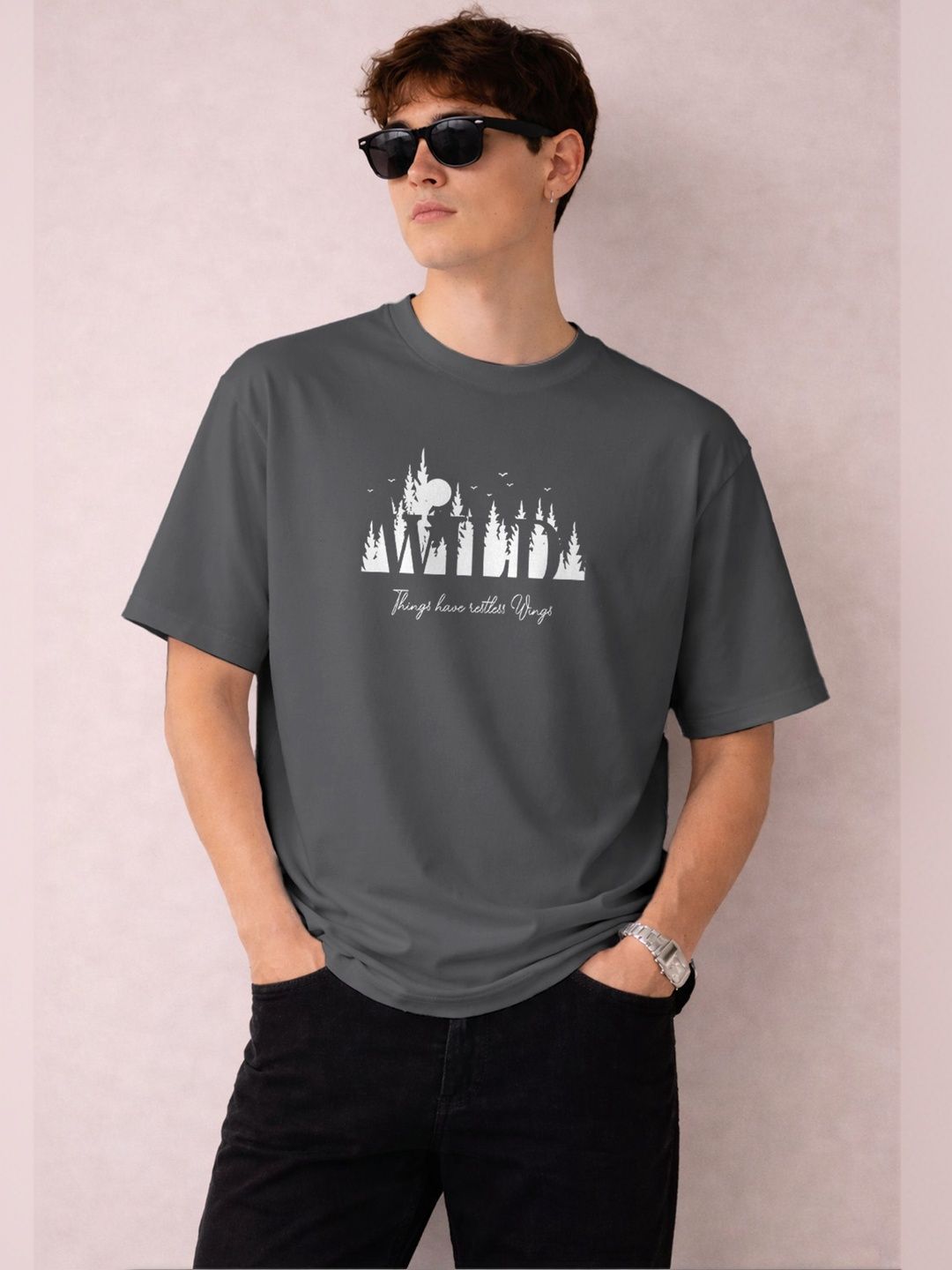 The Roadster Lifestyle Co Printed Organic Cotton Round Neck Oversized Tshirts