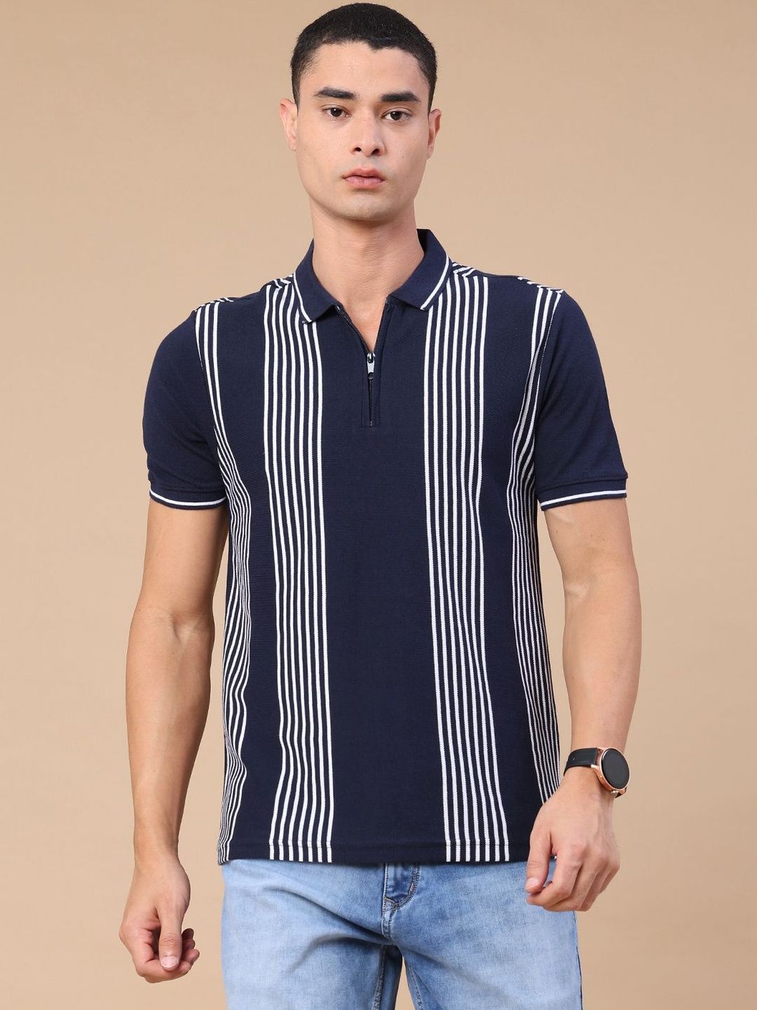 V-Mart Men Striped Polo Collar T-shirt