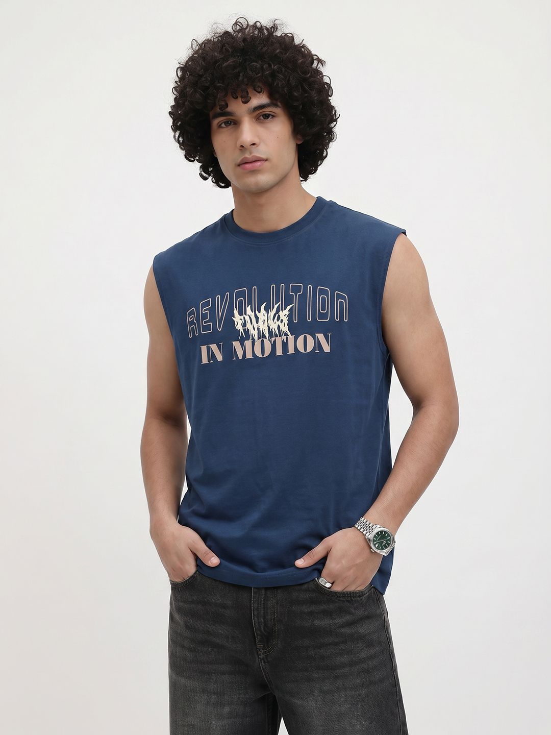 The Roadster Life Co. Printed Pure Cotton Sleeveless T-shirt