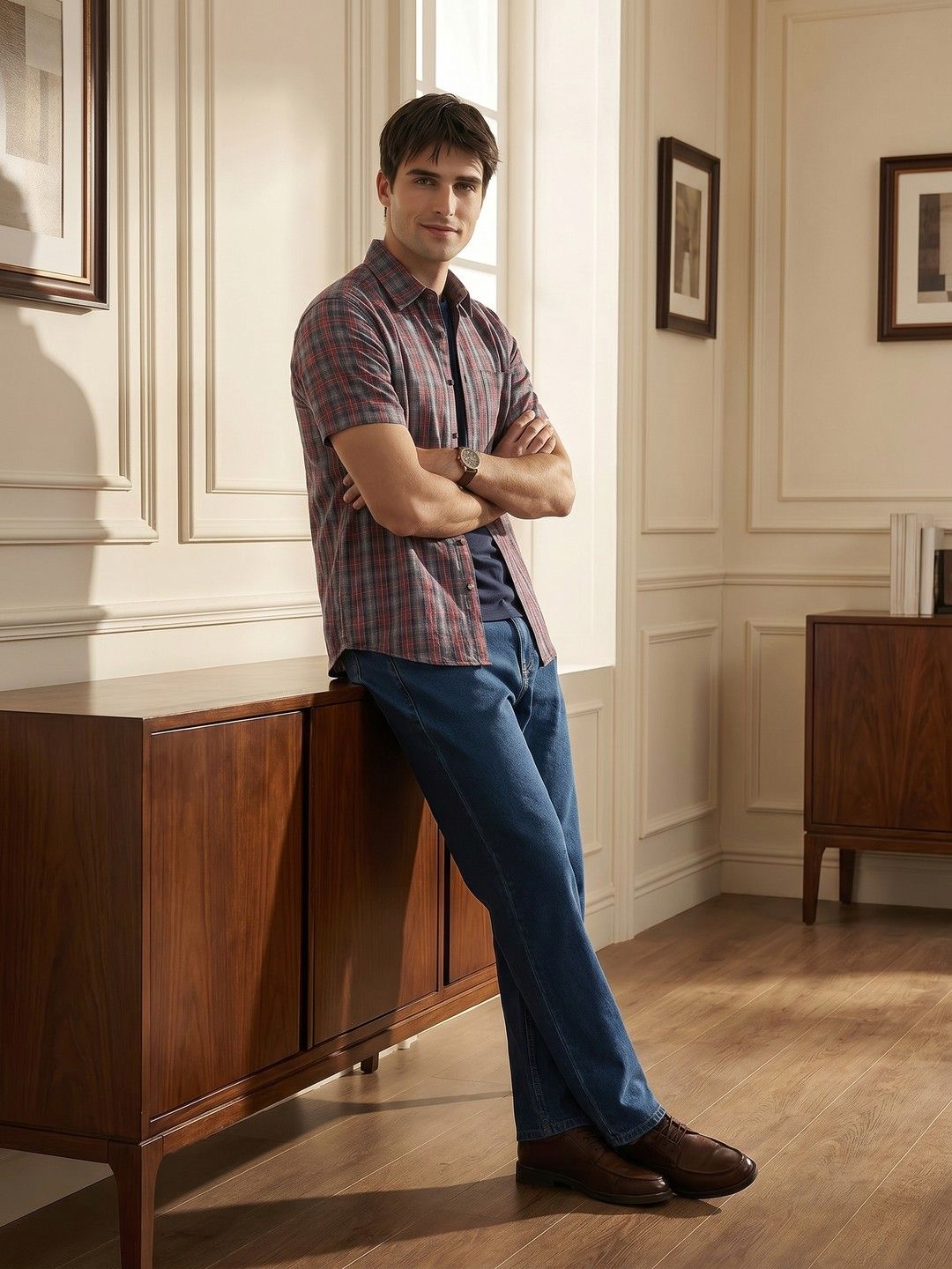 THE SHIRT CODE Tartan Checked Pure Cotton Casual Shirt