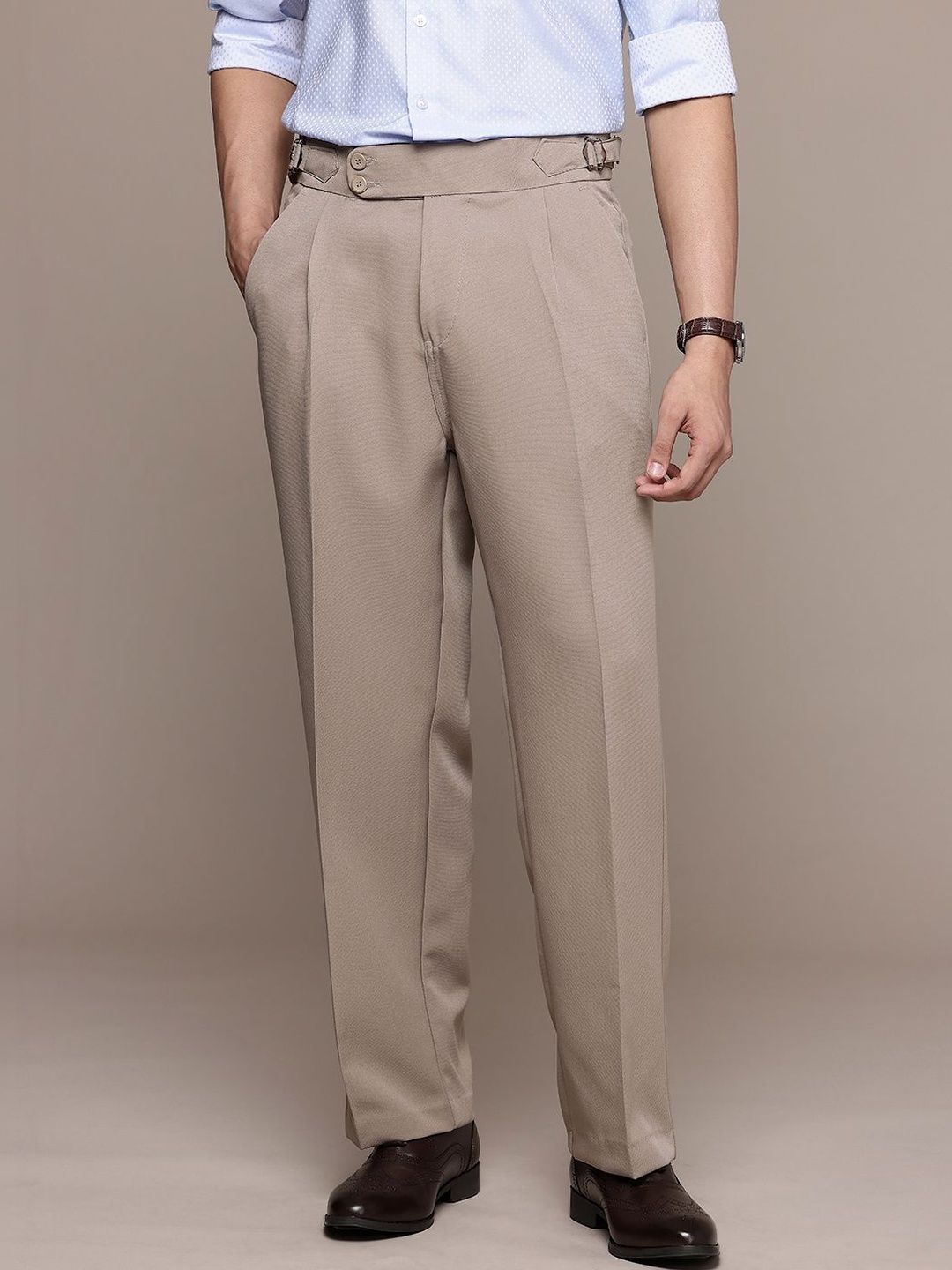 R.Code by The Roadster Life Co. Men Comfort Pleated Trousers