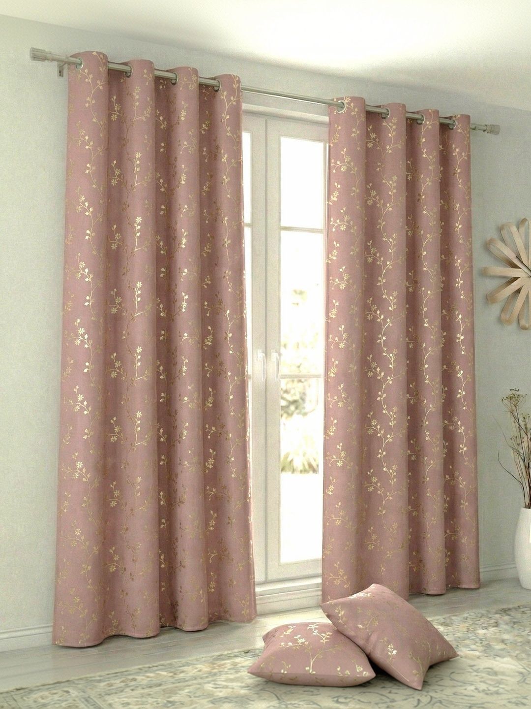 Home Spark Home Spark Rose Gold Set of 2 Floral Room Darkening Door Curtain