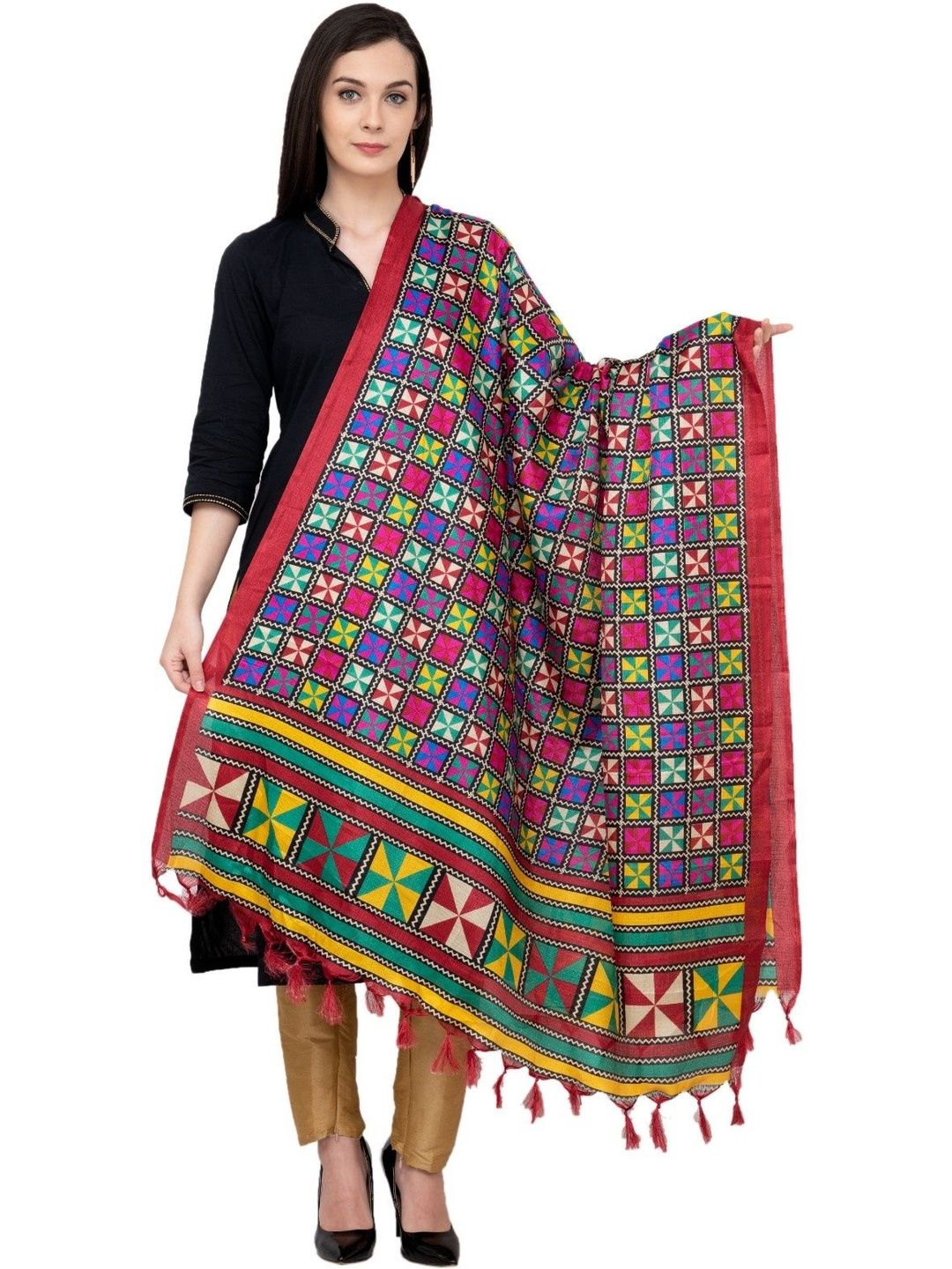 A R SILK Embroidered Dupatta with Thread Work
