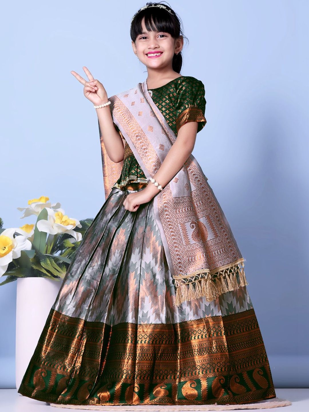 KALINI Girls Semi-Stitched Lehenga & Blouse With Dupatta