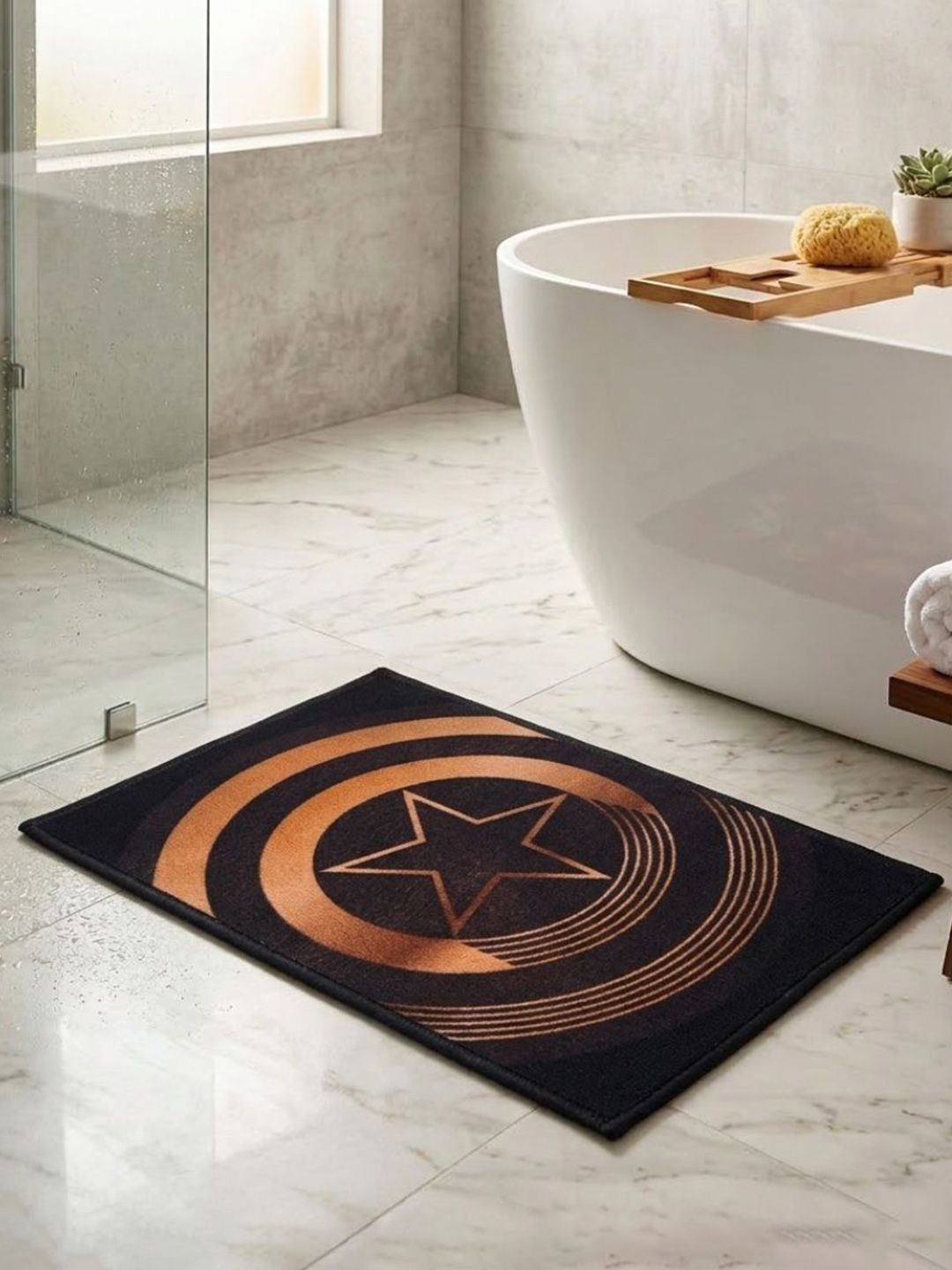 Athom Living Black Marvel Character Theme Kids Anti Slip Bathmat 57x37