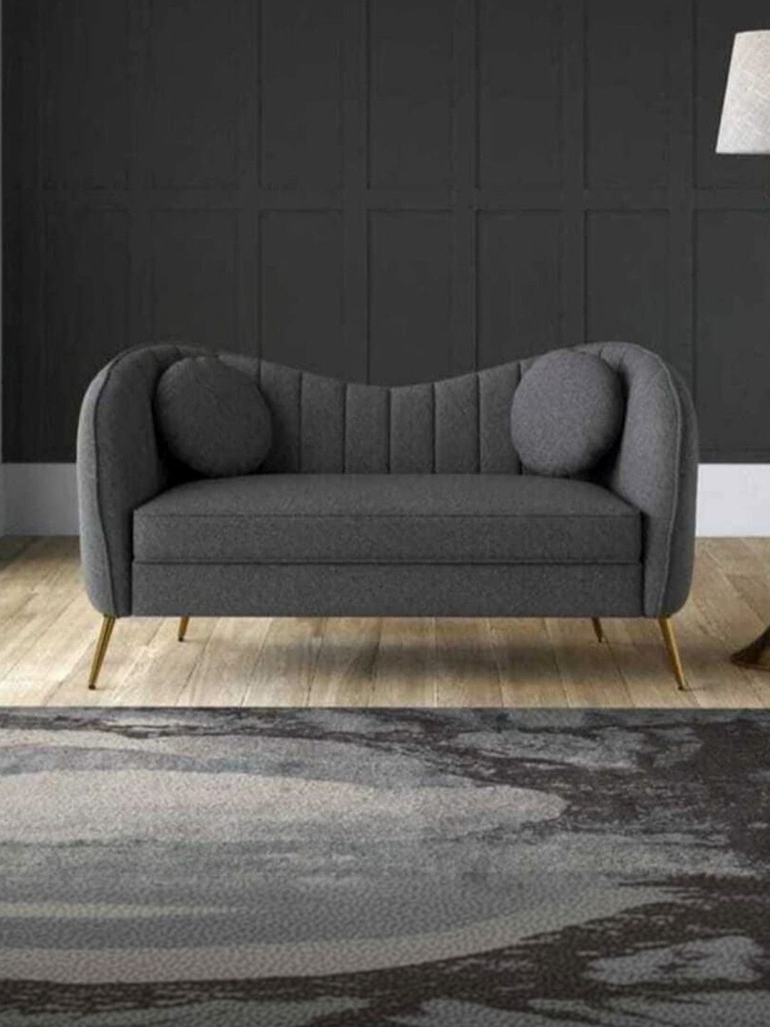 INDIAWOODMART Grey 2 Seater Sofa With 2 Pillow