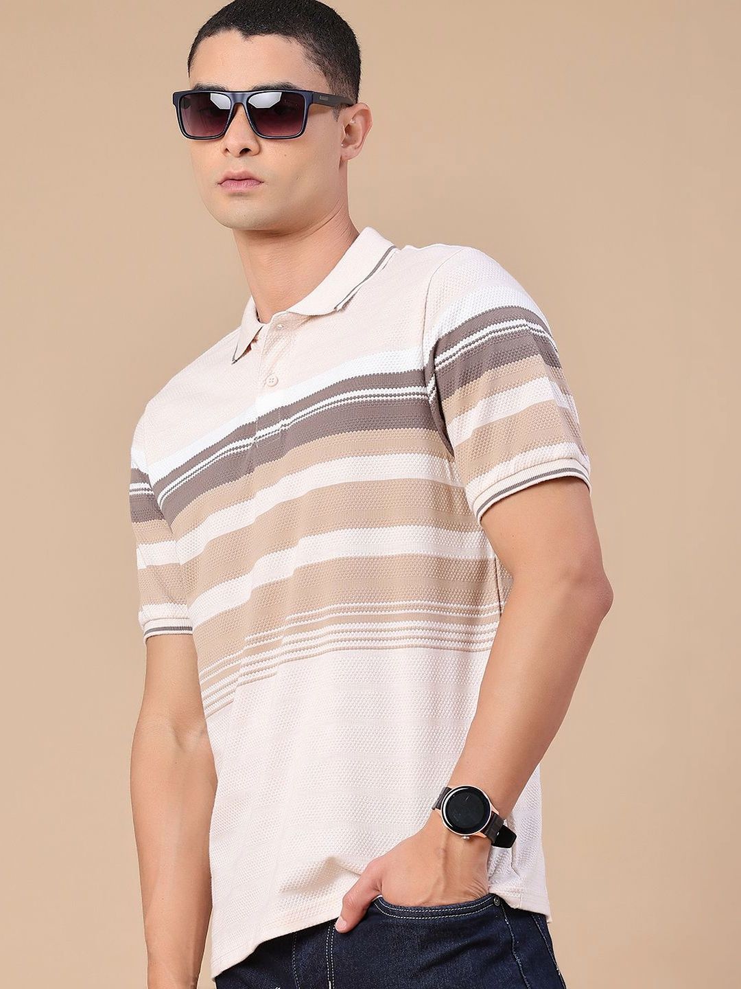 V-Mart Men Striped Polo Collar T-shirt