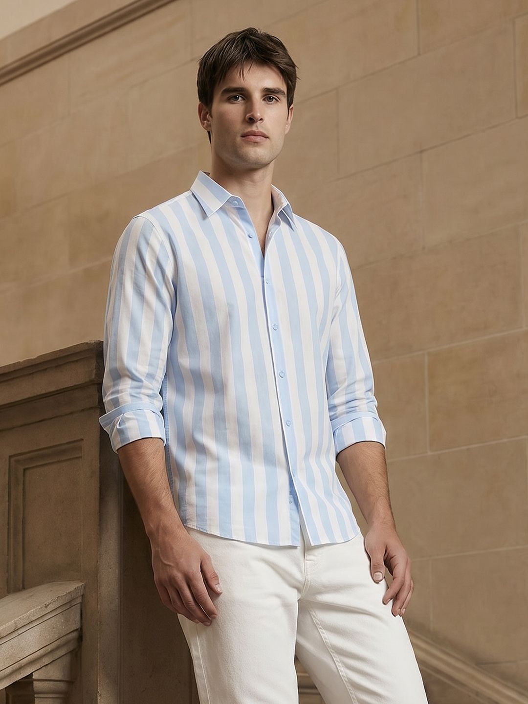 THE SHIRT CODE Premium Vertical Striped Pure Cotton Casual Shirt