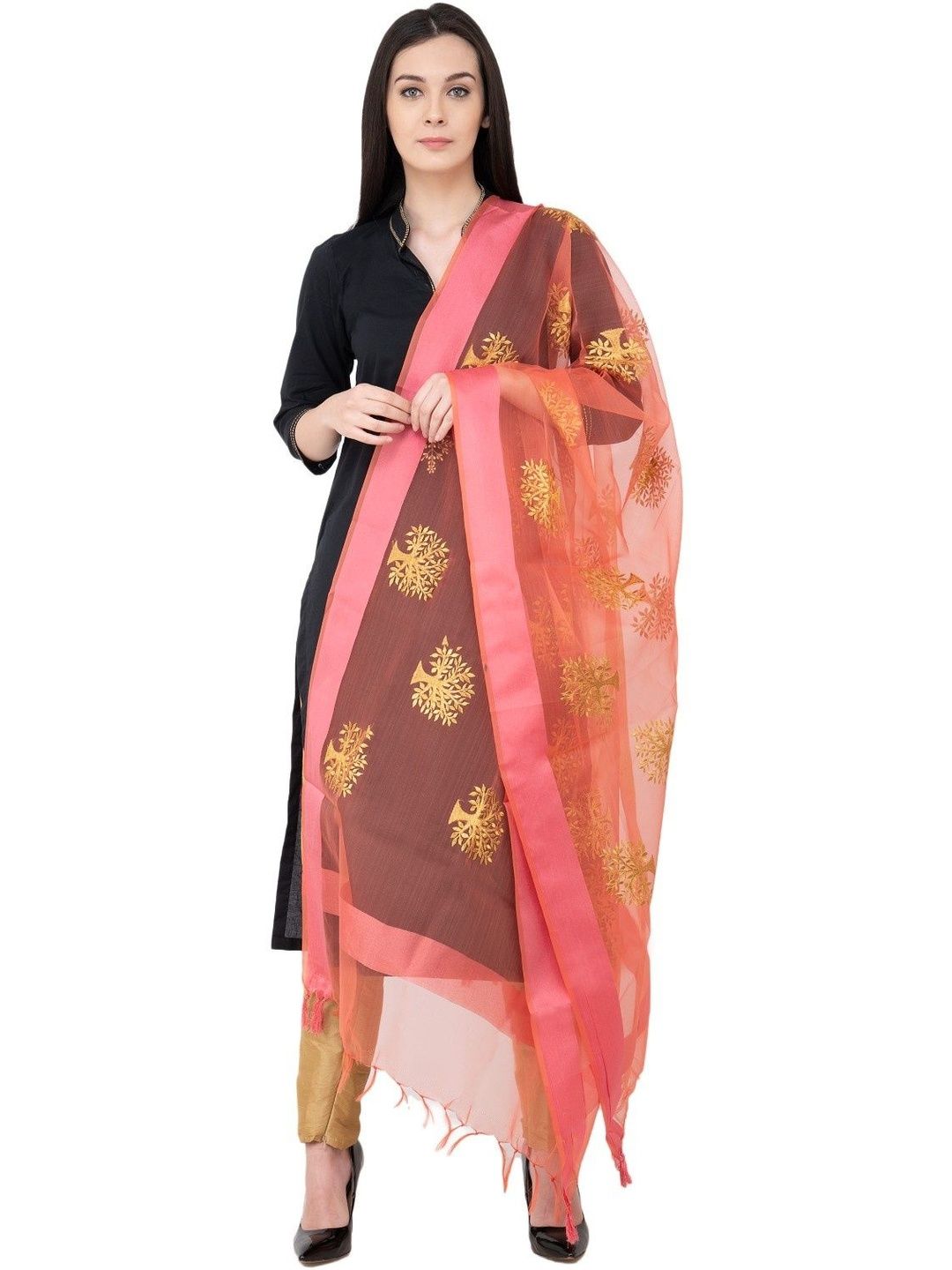 A R SILK Ethnic Motifs Embroidered Art Silk Dupatta with Thread Work