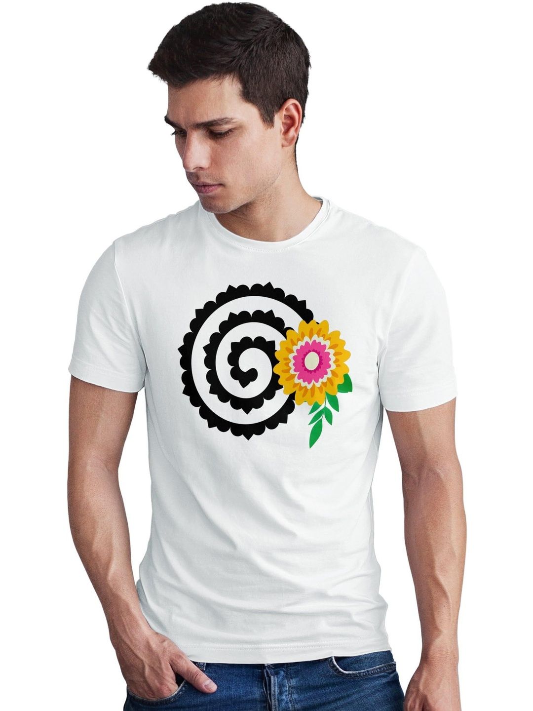 Seekbuylove Men Floral Printed Bio Finish T-shirt