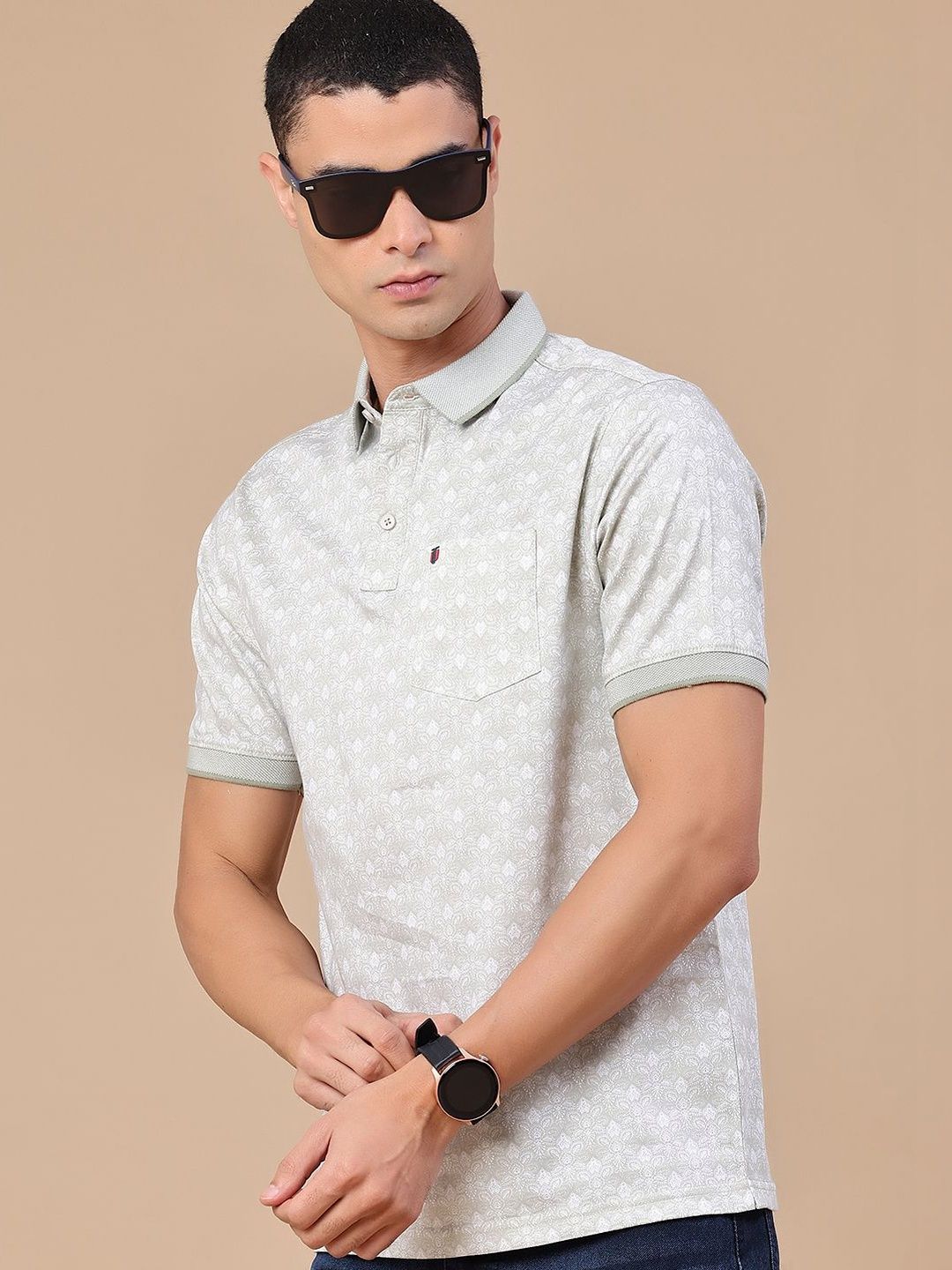 V-Mart Men Floral Printed Polo Collar Pockets T-shirt