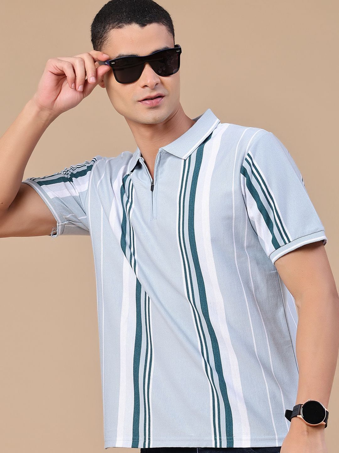 V-Mart Men Striped Polo Collar T-shirt