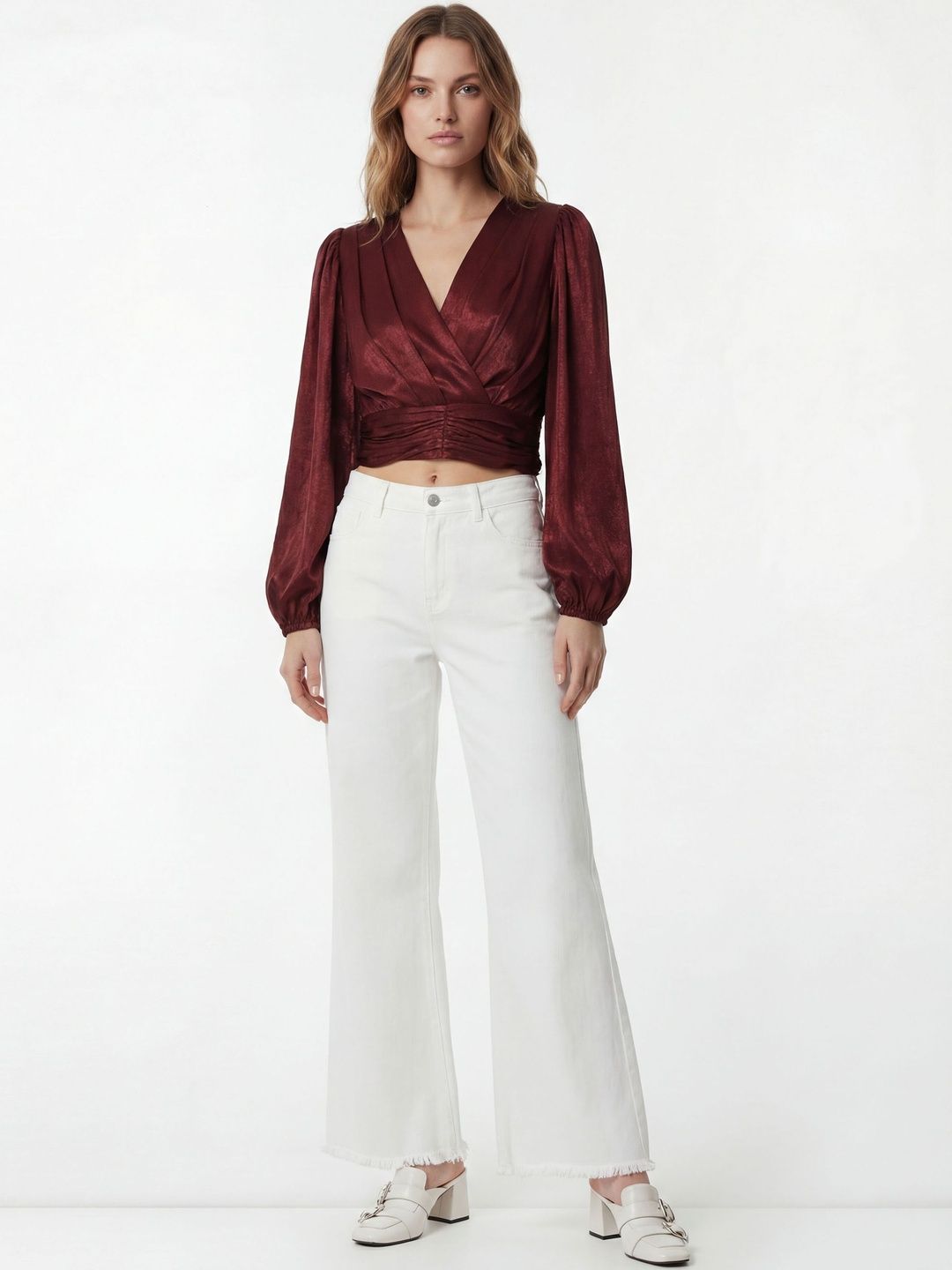 Bishop Sleeves Wrap Top COVER STORY Bishop Sleeves Wrap Crop Top