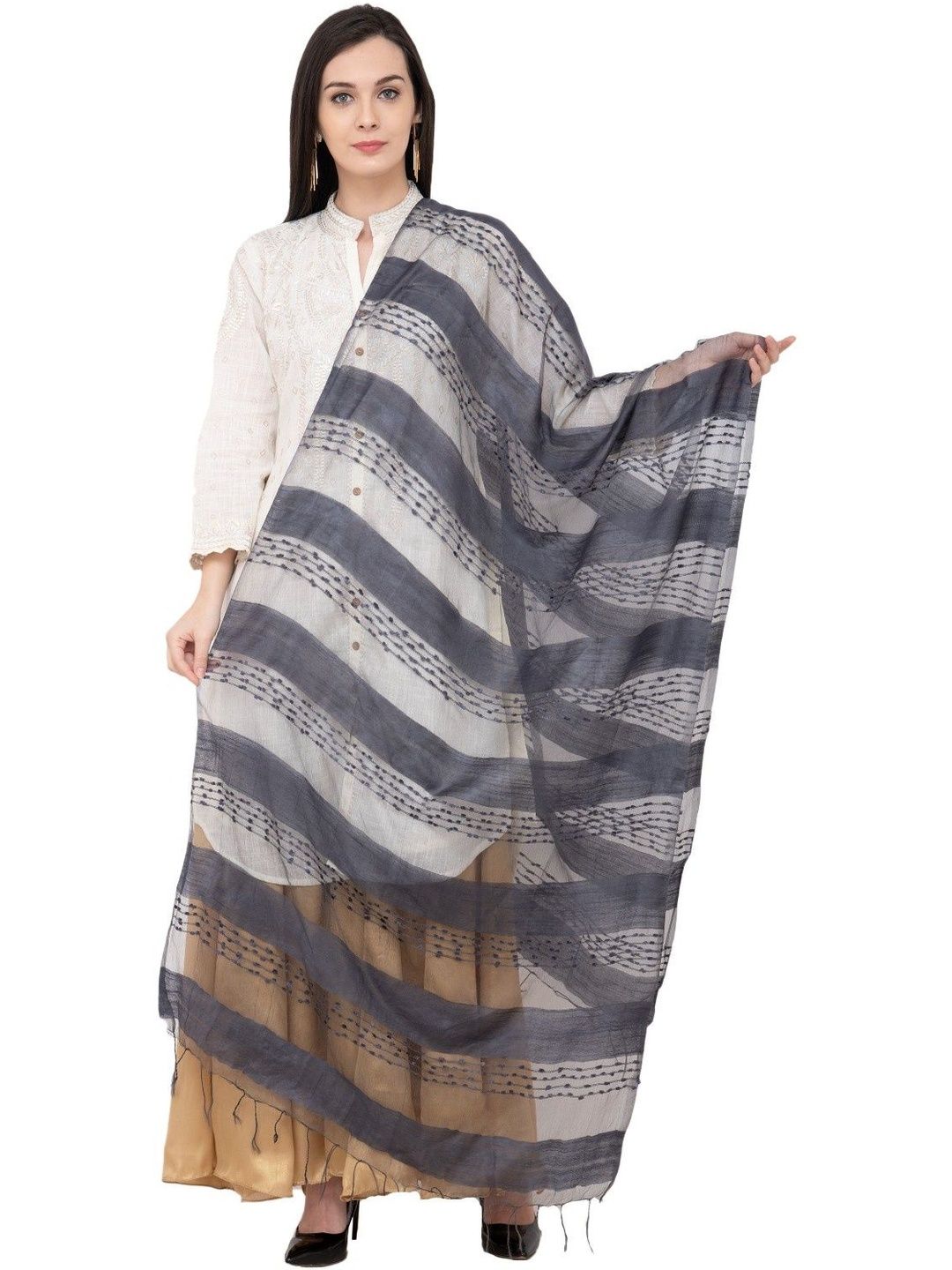 A R SILK Striped Dupatta