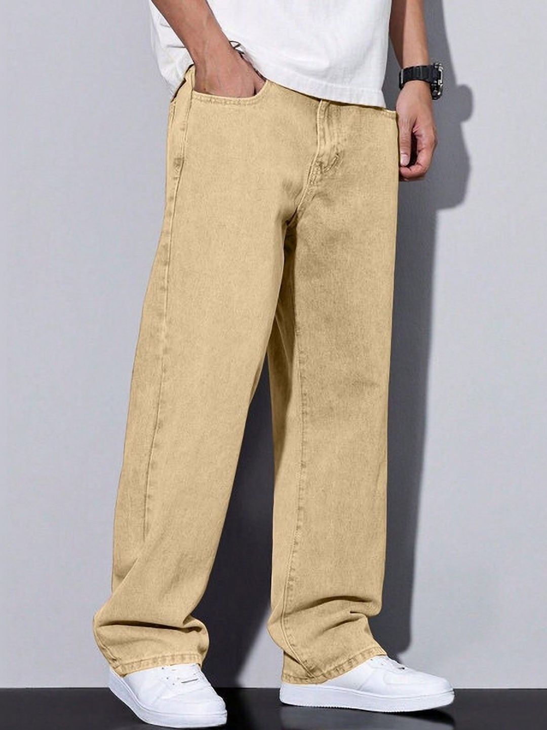 BESTLOO Men Relaxed Fit Mid-Rise Light Fade Stretchable Jeans
