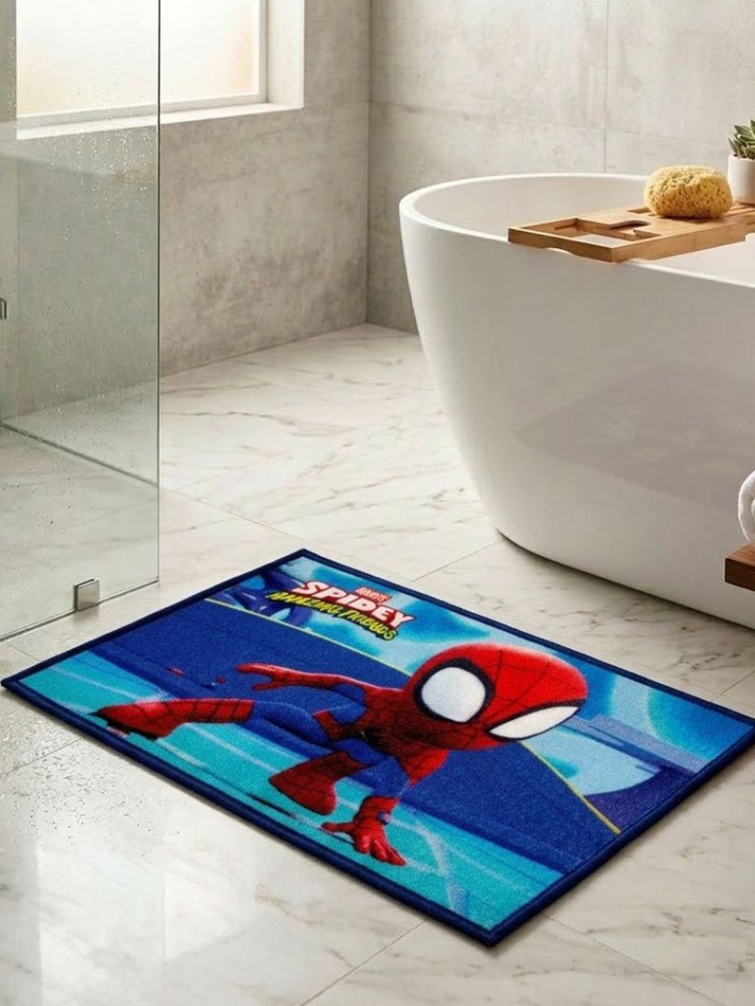Athom Living Blue Marvel Character Theme Kids Anti Slip Bathmat 57x37
