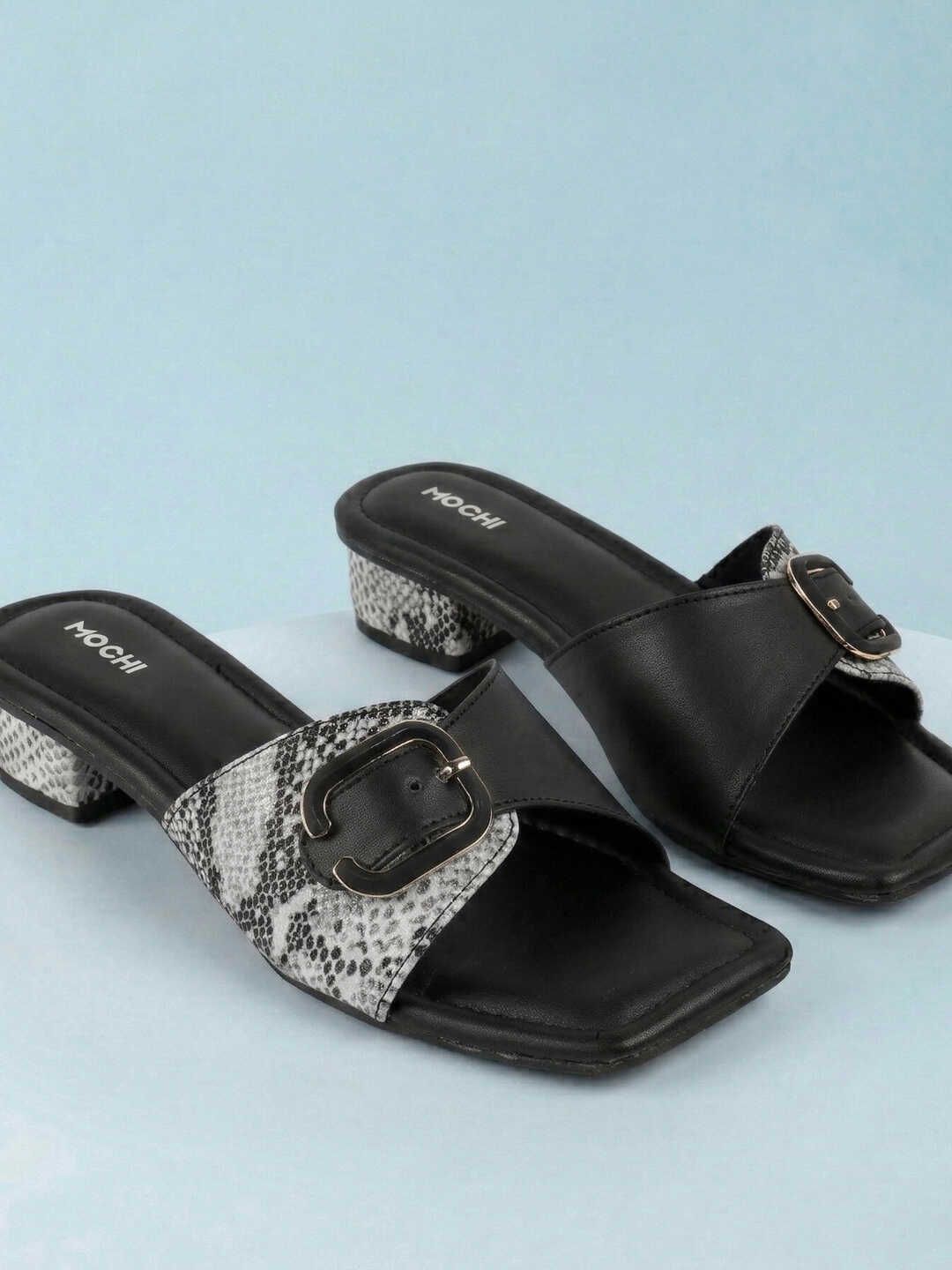Mochi Mochi Printed Block Mules with Buckles
