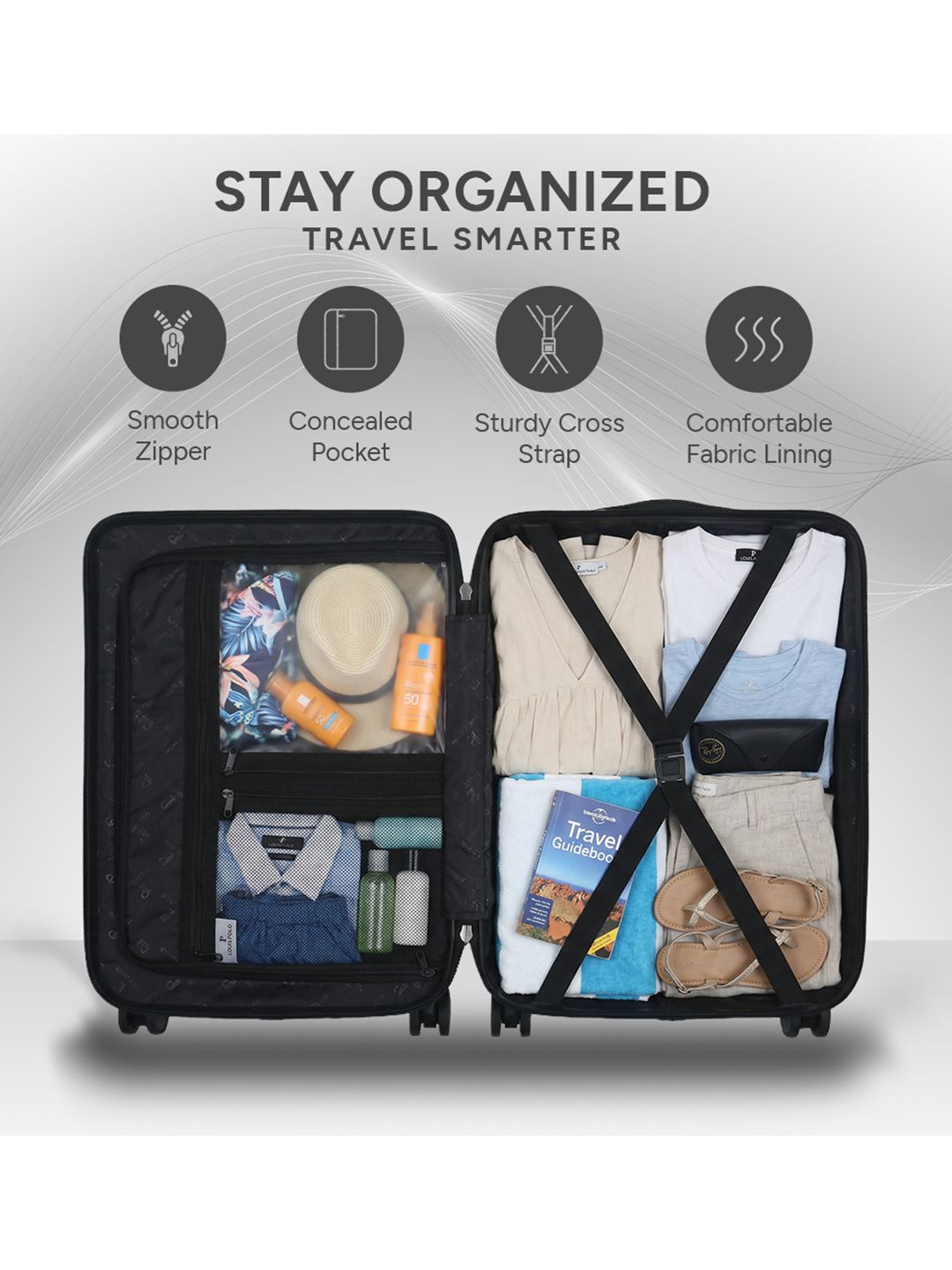 Buy LOUIS POLO VeeZoom Textured 360-Degree Rotation Medium Trolley