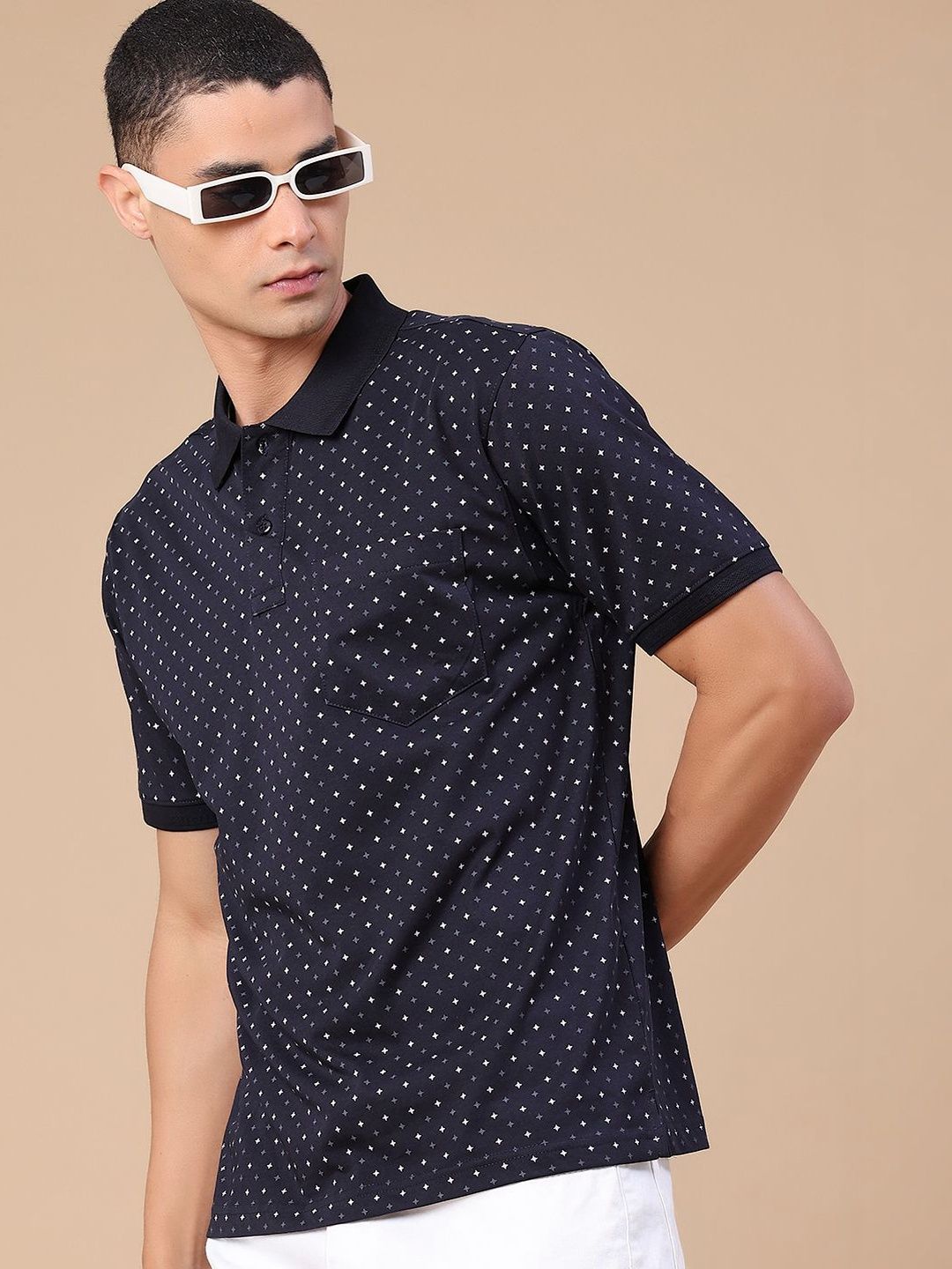 V-Mart Men Printed Polo Collar Pockets T-shirt
