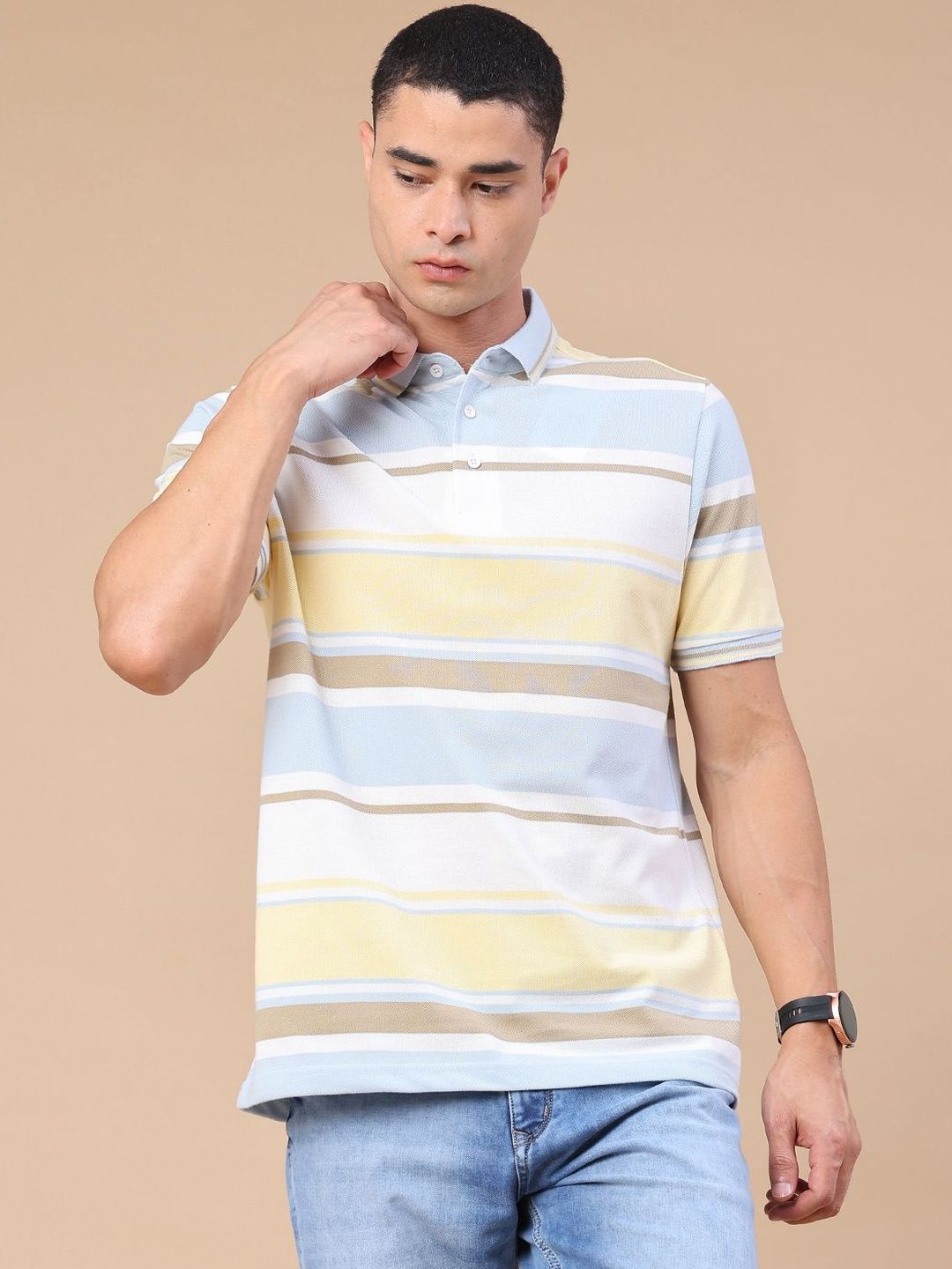 V-Mart Men Striped Polo Collar T-shirt