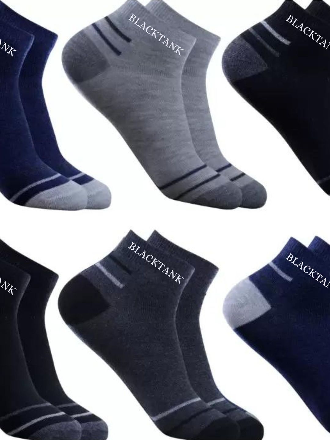 Blacktank Men Pack of 6 Cotton Colourblocked Ankle Length Socks