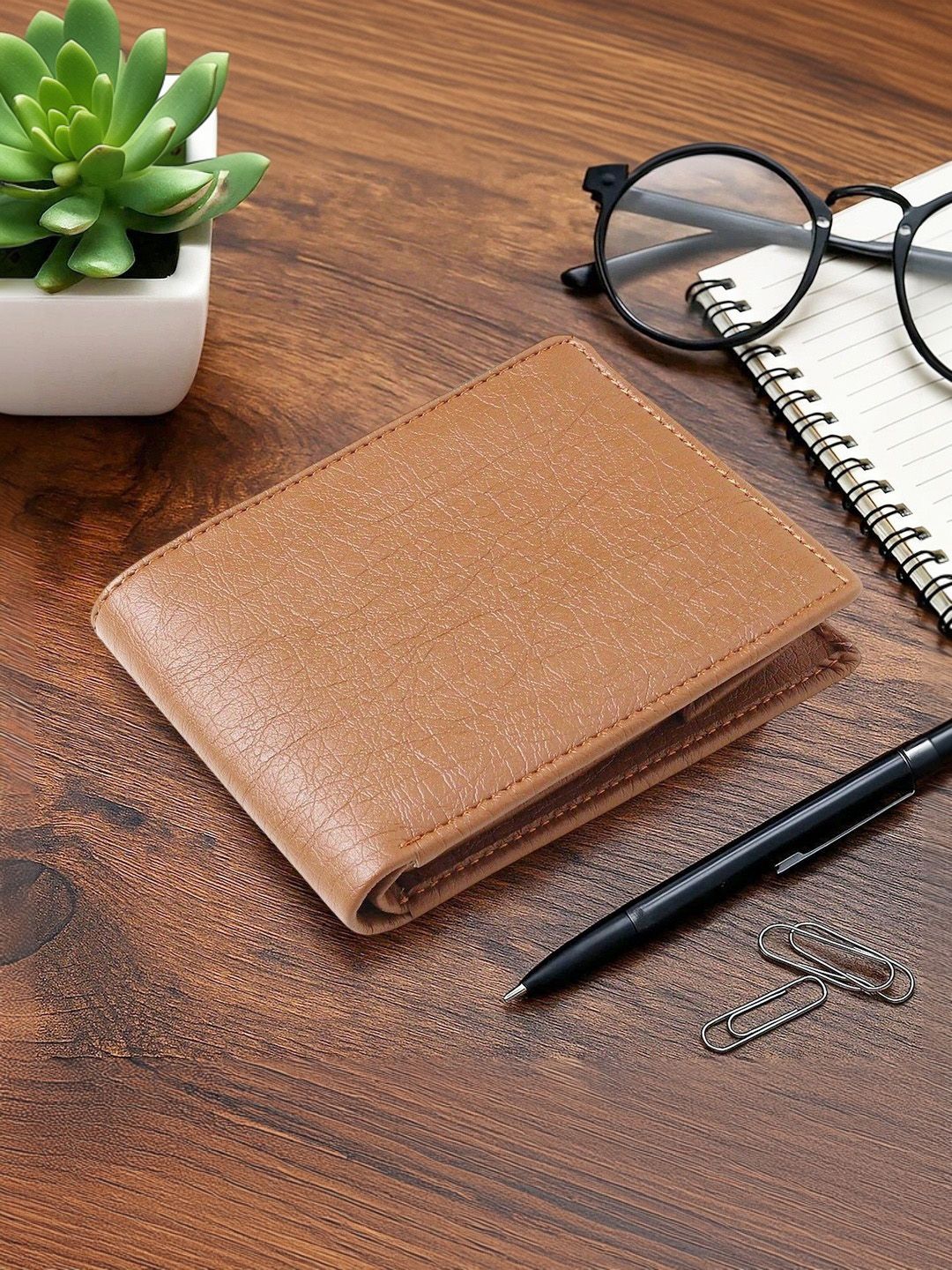 LAER Men Textured PU Two Fold Wallet