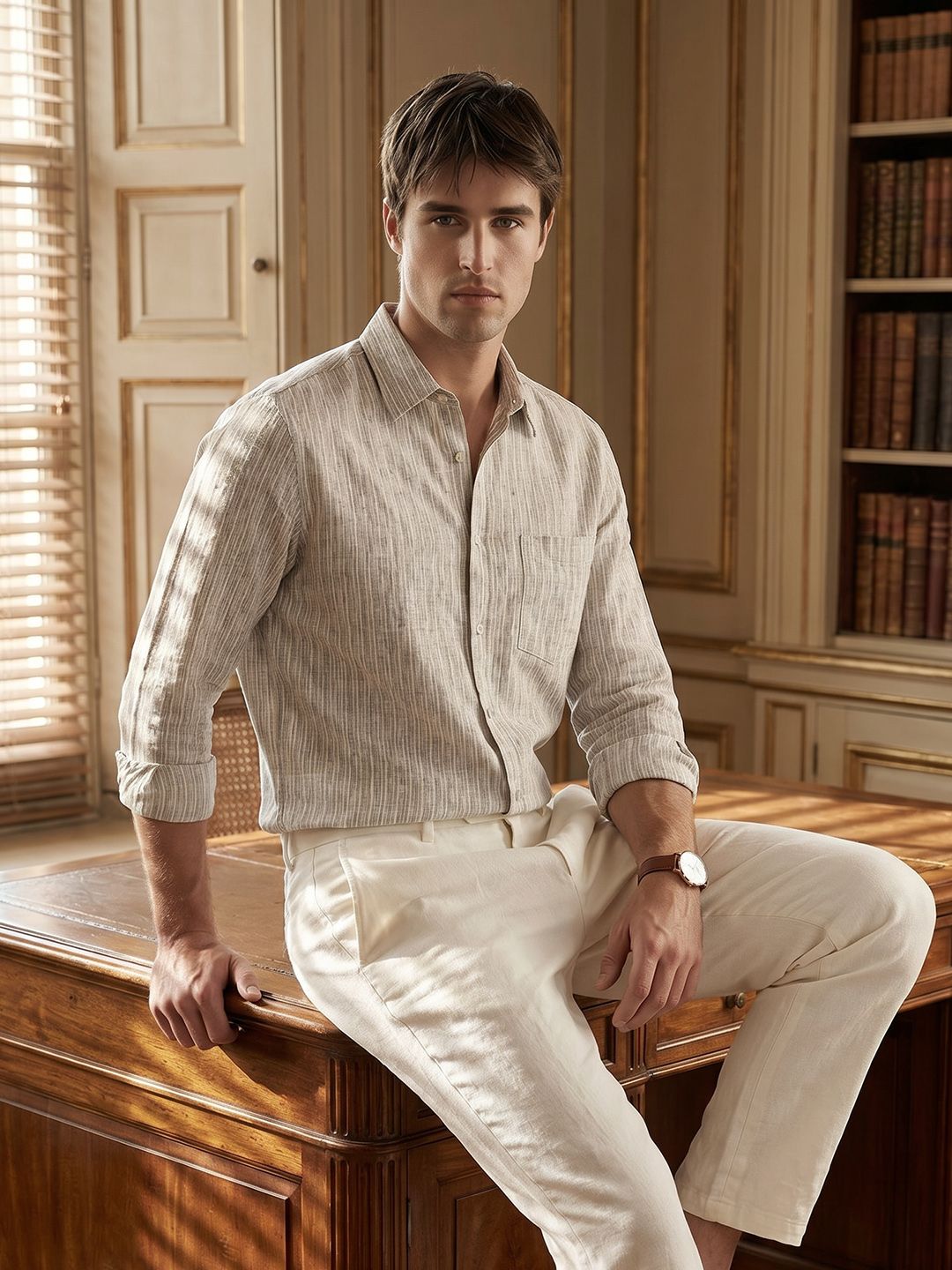 THE SHIRT CODE Vertical Striped Cotton Casual Shirt