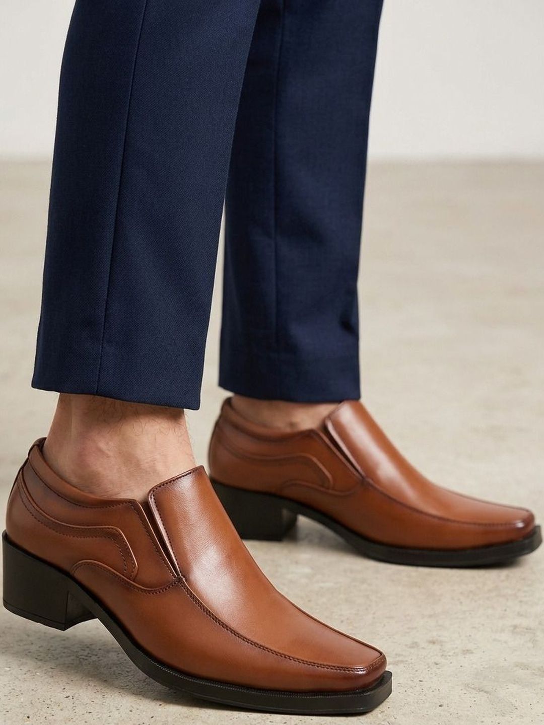 HERE&NOW Men Square Toe Formal Slip-On Shoes