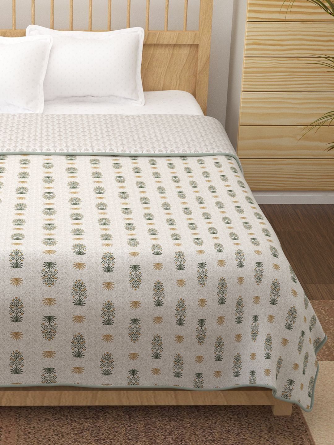 AC Room 150 GSM Dohar Story@home Green & White Ethnic Motifs AC Room 150 GSM Dohar
