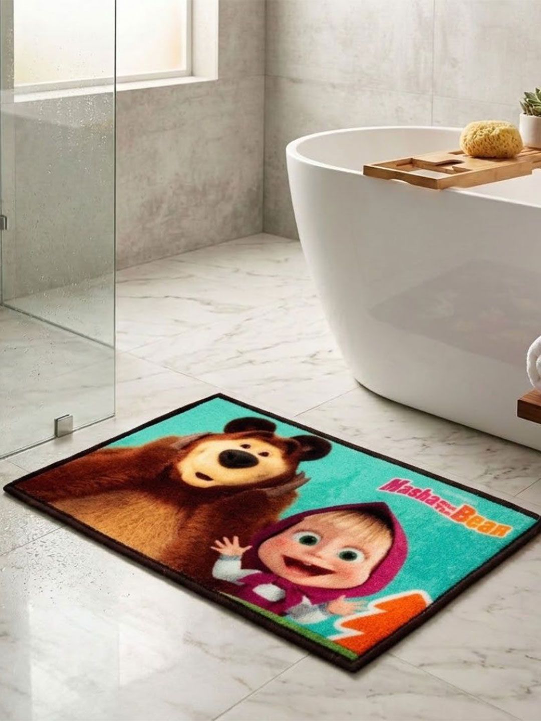 Athom Living Green Masha and the Bear Character Theme Kids Anti Slip Bathmat 57x37