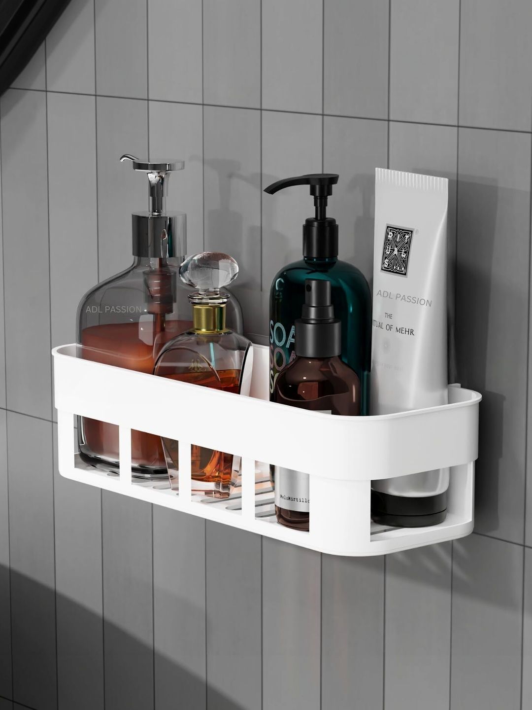 PSA White & White Solid Plastic Bathroom Caddy