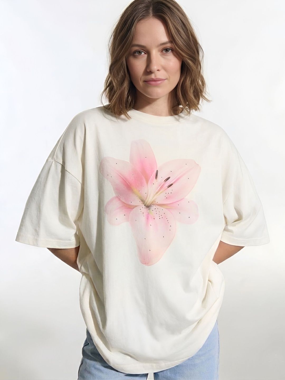 SMARTEES Women Floral Printed Drop-Shoulder Sleeves T-shirt
