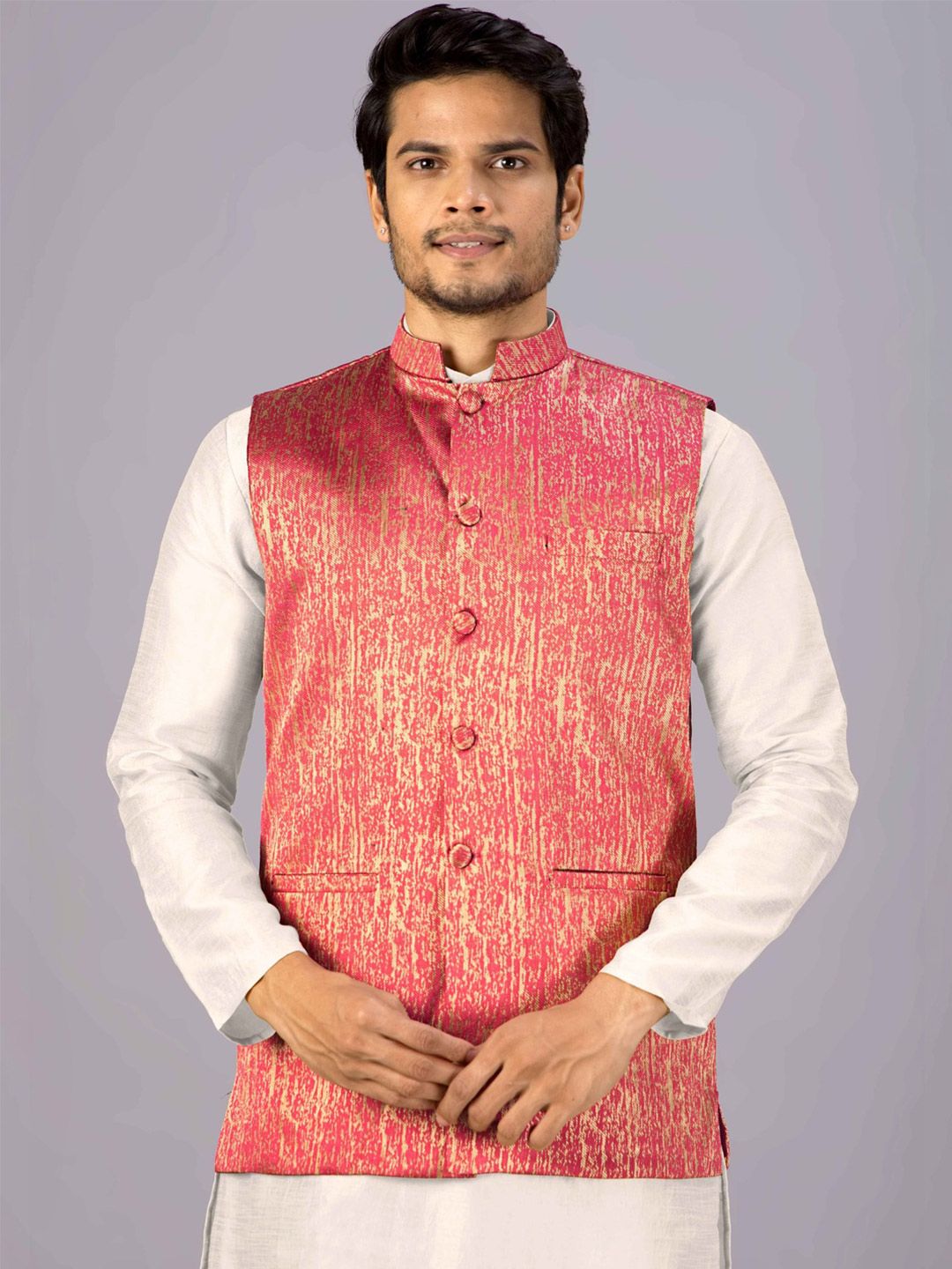 MODERN MUGHALS Mandarin Collar Sleeveless Nehru Jackets