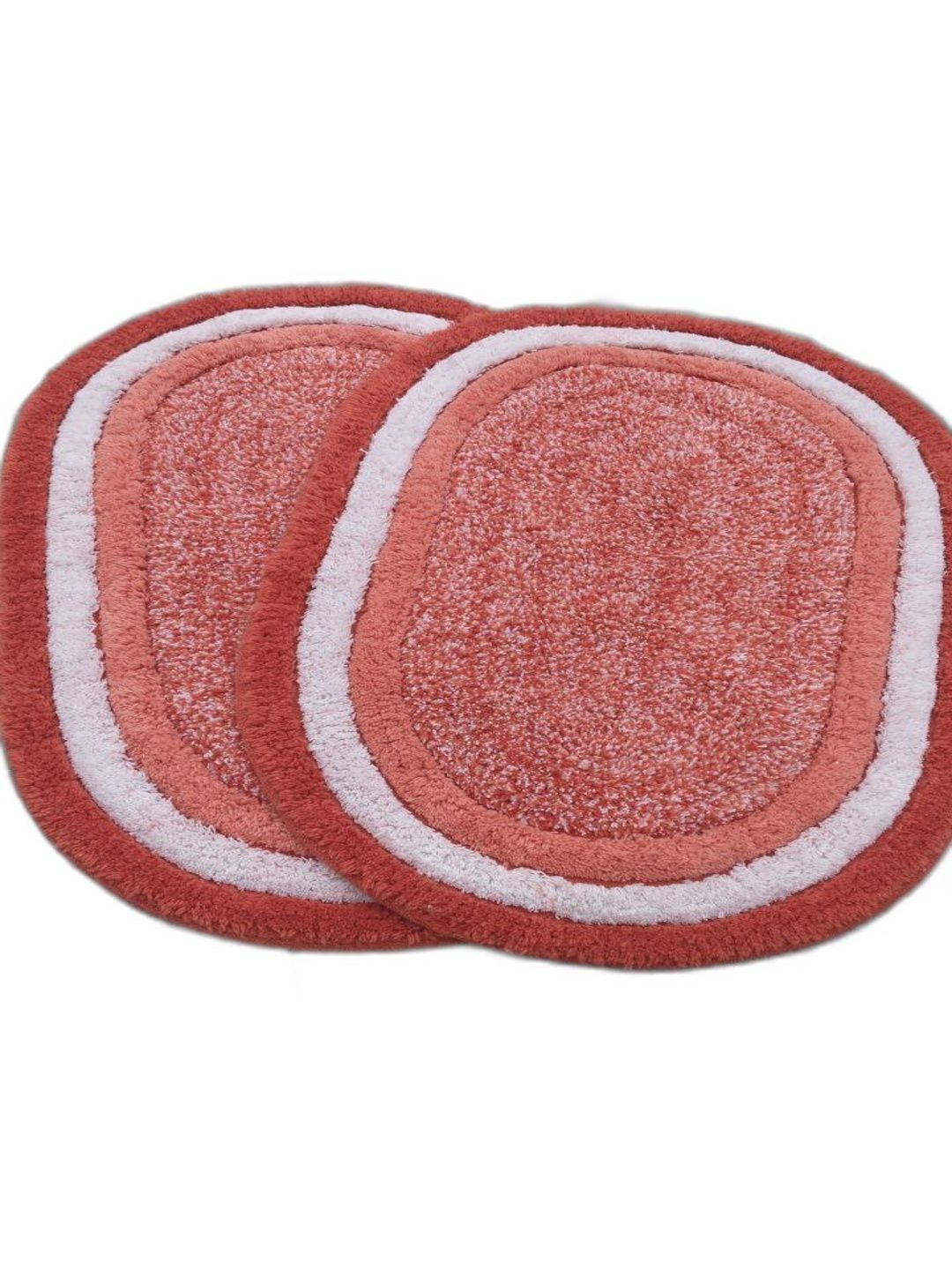 MY HOME 2-Pcs Orange & White Cotton Anti-Skid Doormats