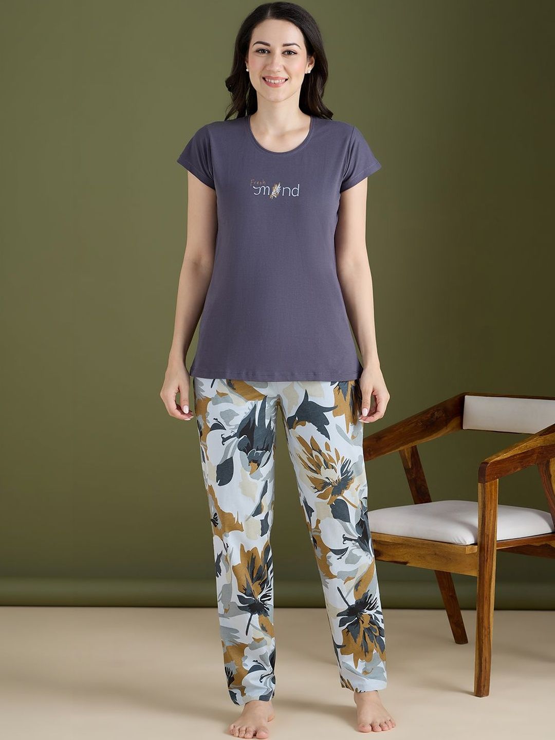 NIGHTSPREE Women Floral Print Night suit