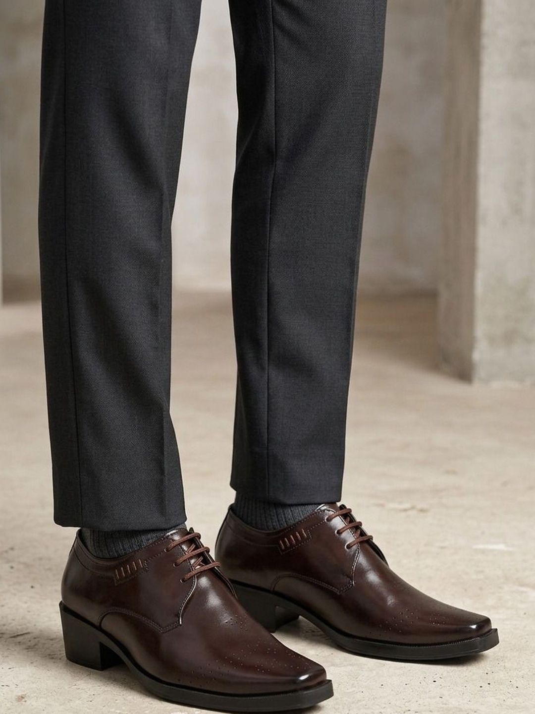 HERE&NOW Men PU Square Toe Lace-Ups Formal Derbys
