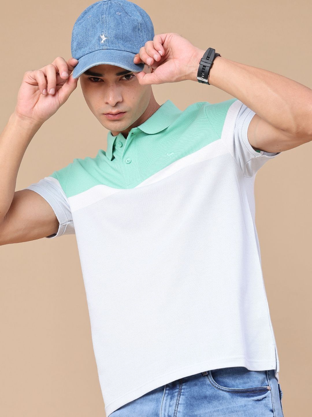 V-Mart Men Colourblocked Polo Collar T-shirt