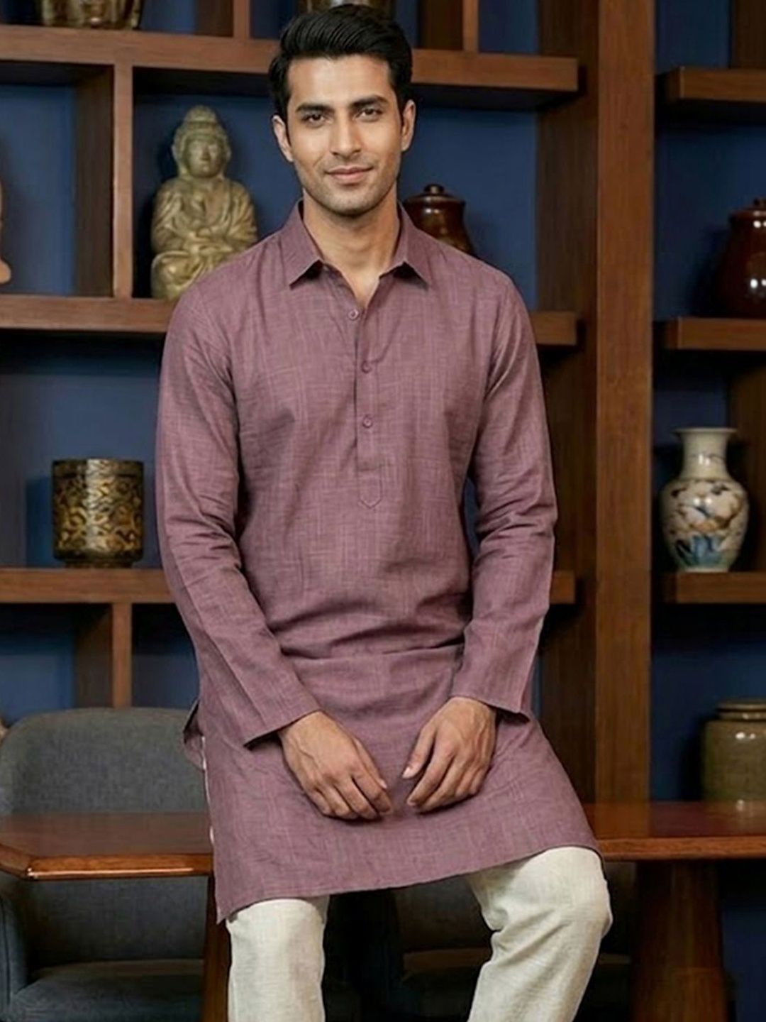 CHHAAP Men  Solid Shirt Collar Kurta