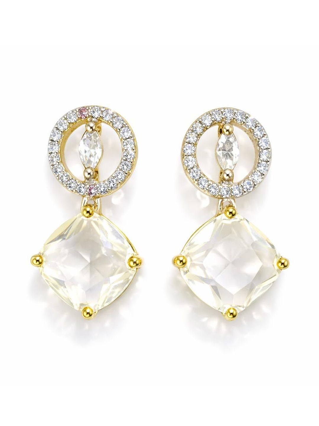 Belaci American Diamond Studded Geometric Drop Earrings