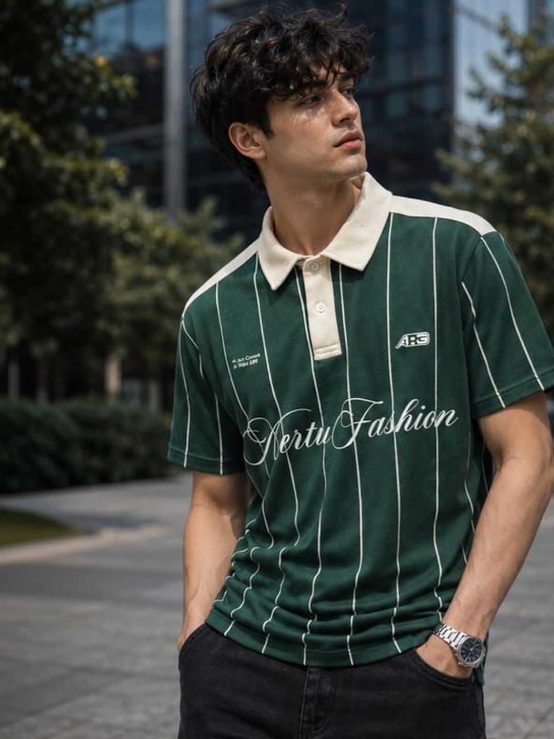 TRENDBITE Men Striped Polo Collar Pockets T-shirt
