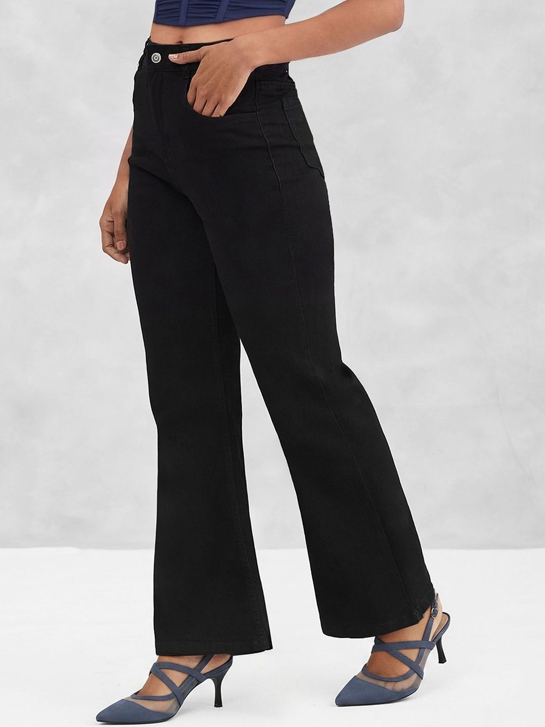 Mast & Harbour Women Bootcut High Rise Clean Look Regular Stretchable Denim Jeans
