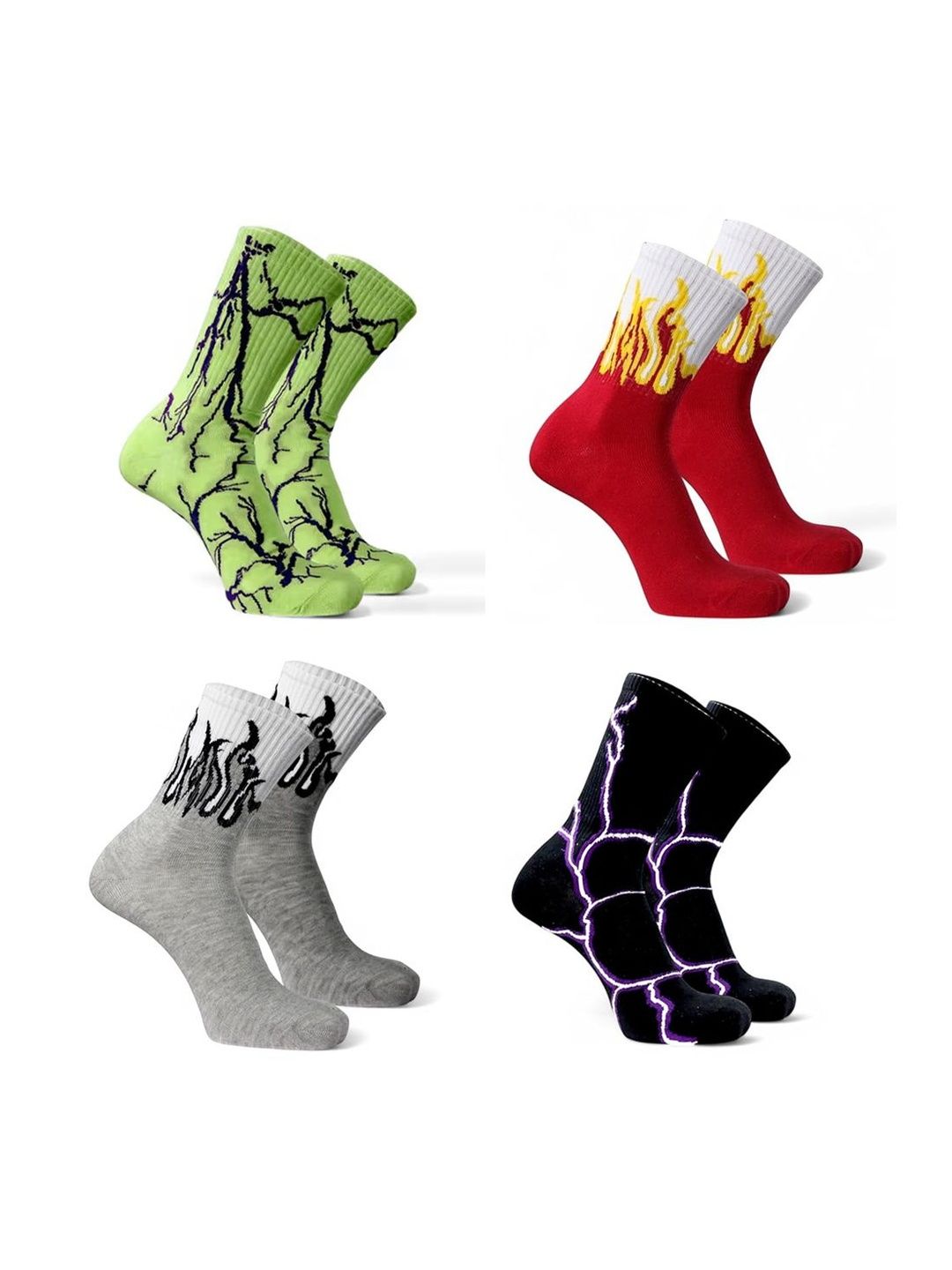 BEAR&BEYOND Men Pack of 4 Cotton Patterned Calf Length Socks