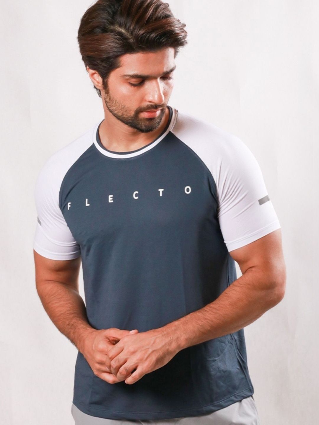 Flecto Men Gun Metal Raglan Jersey Regular Fit Gym & Casual Half Sleeve T-Shirt