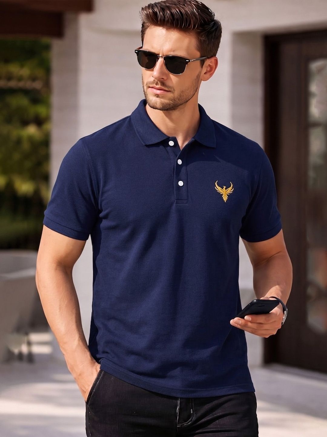 Utopium Men Brand Logo Polo Collar T-shirt