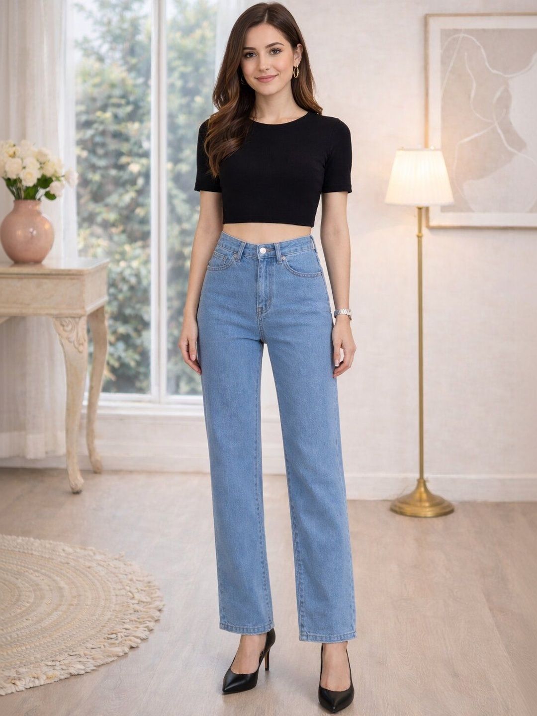 HERE&NOW Women Straight Fit High-Rise Stretchable Jeans